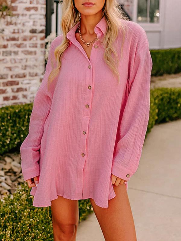 Women's Oversized Long Sleeve Gauze Shirt & Shorts Set 
