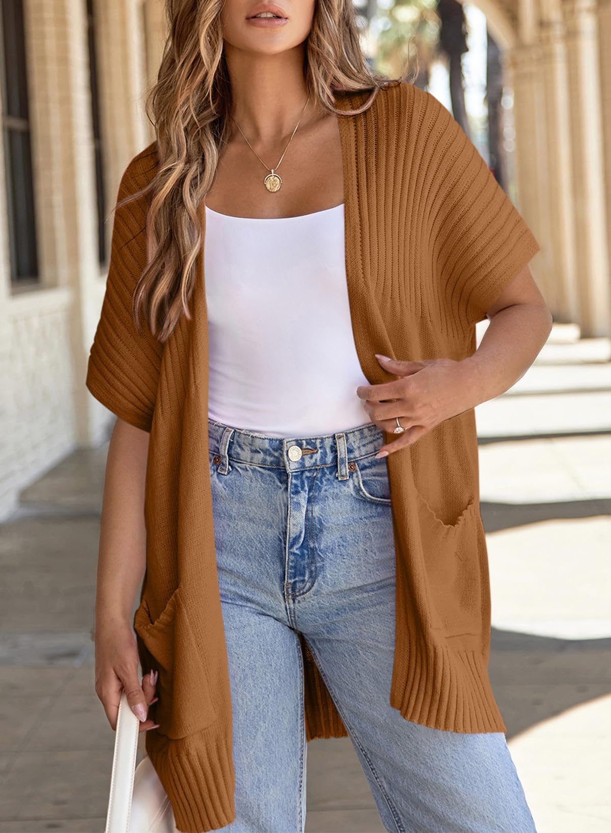2025 New Women's Short Sleeve Pleated Lightweight Open Front Cardigan(BUY 2 FREE SHIPPING)