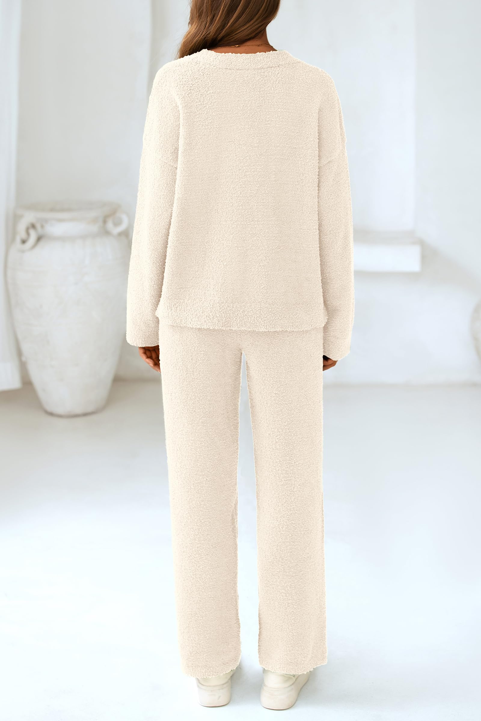 Women's 2 Piece Oversized V Neck Pullover Sweater Fuzzy Lounge Set (Buy 2 Free Shipping)