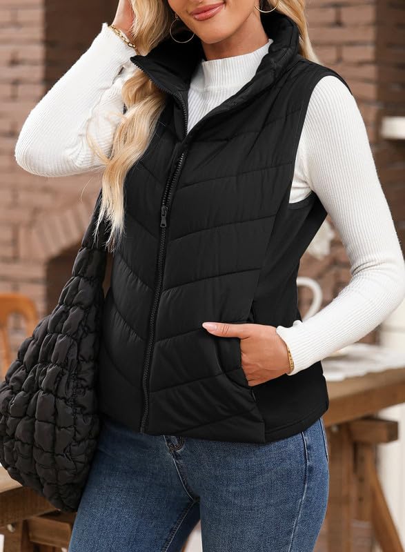 Womens Sleeveless Zip Up Outerwear Stand Collar Quilted Puffer Vest(buy 2 free shipping)