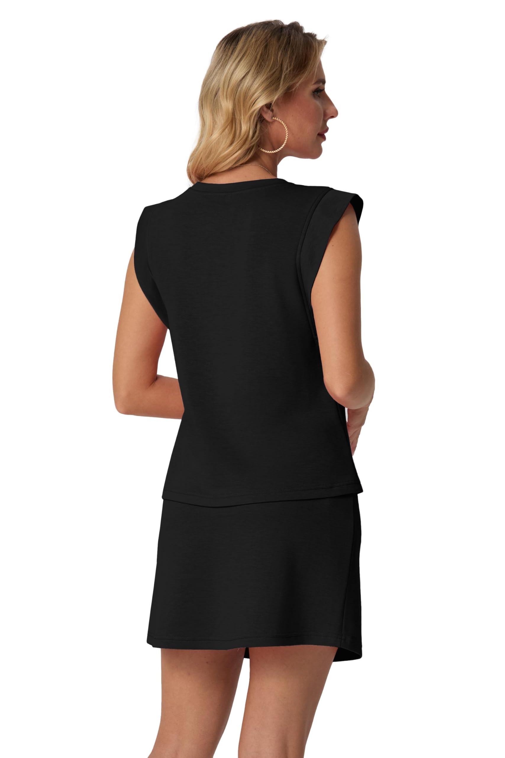 Women's Cap Sleeve Round Neck Top & Tennis Skirt 2 Piece Skort Set