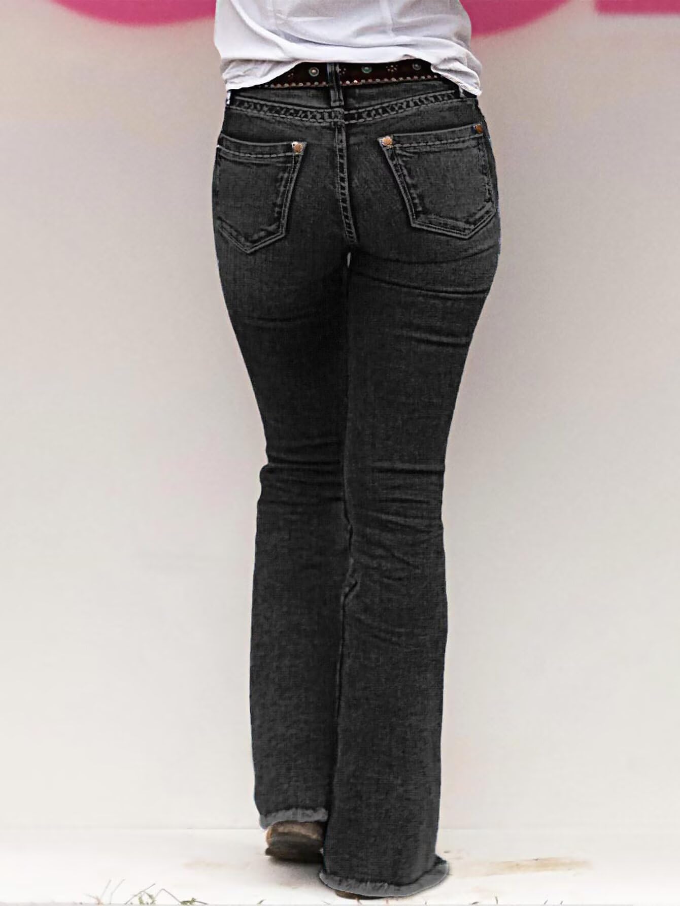 Women's Raw Hem Button Side Mid Waist Bootcut Jeans