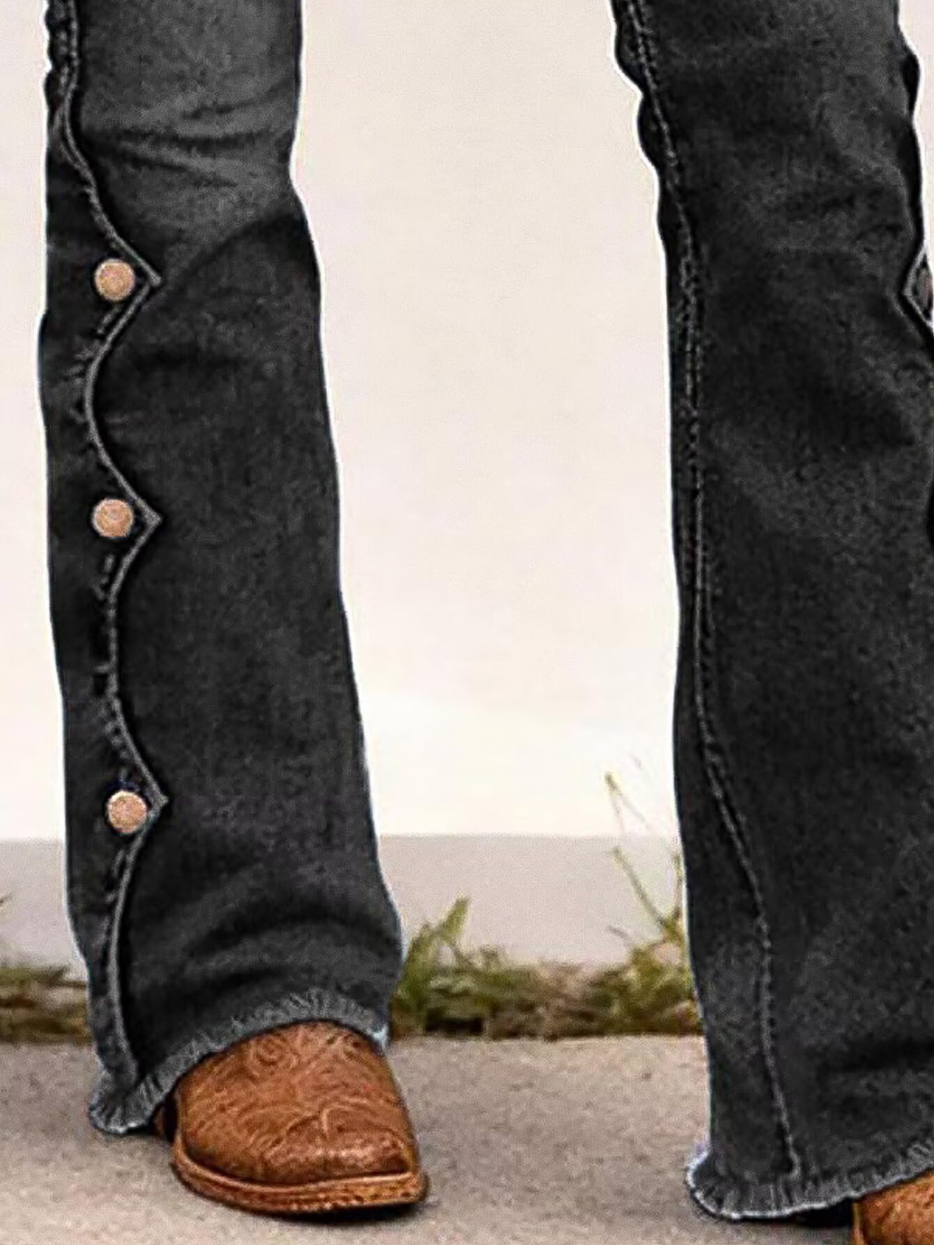 Women's Raw Hem Button Side Mid Waist Bootcut Jeans