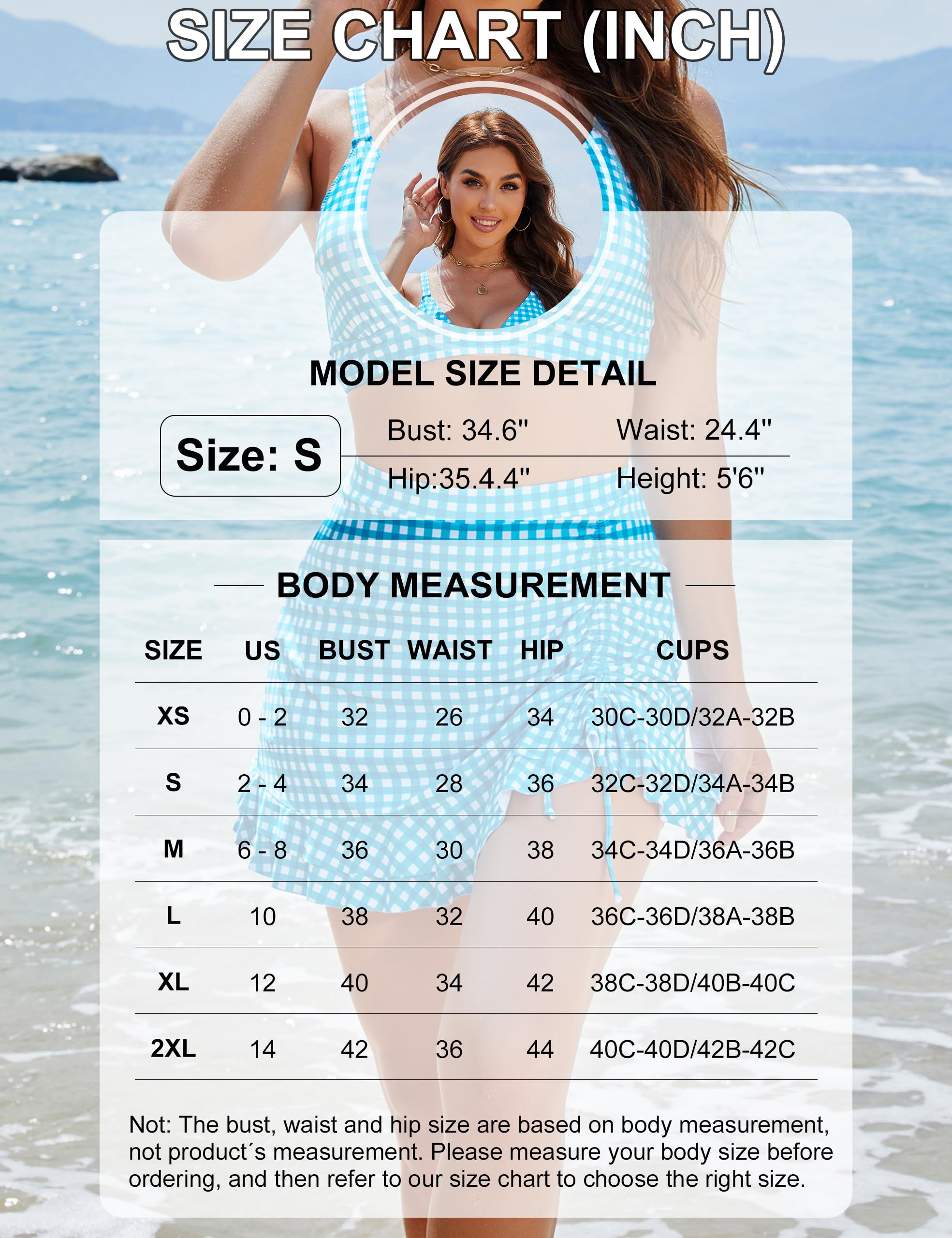 Women's High Waisted Tummy Control Two Piece Gingham Bikini Swimsuit