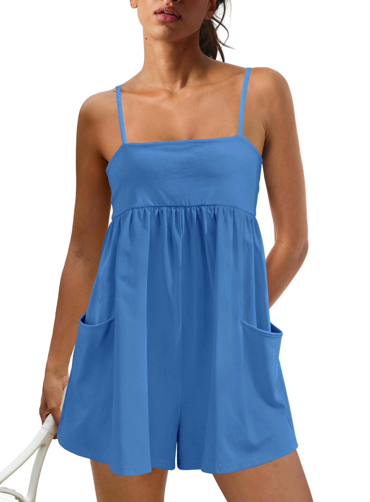 Women's Summer Sleeveless Strappy Athletic Romper-with Pocket