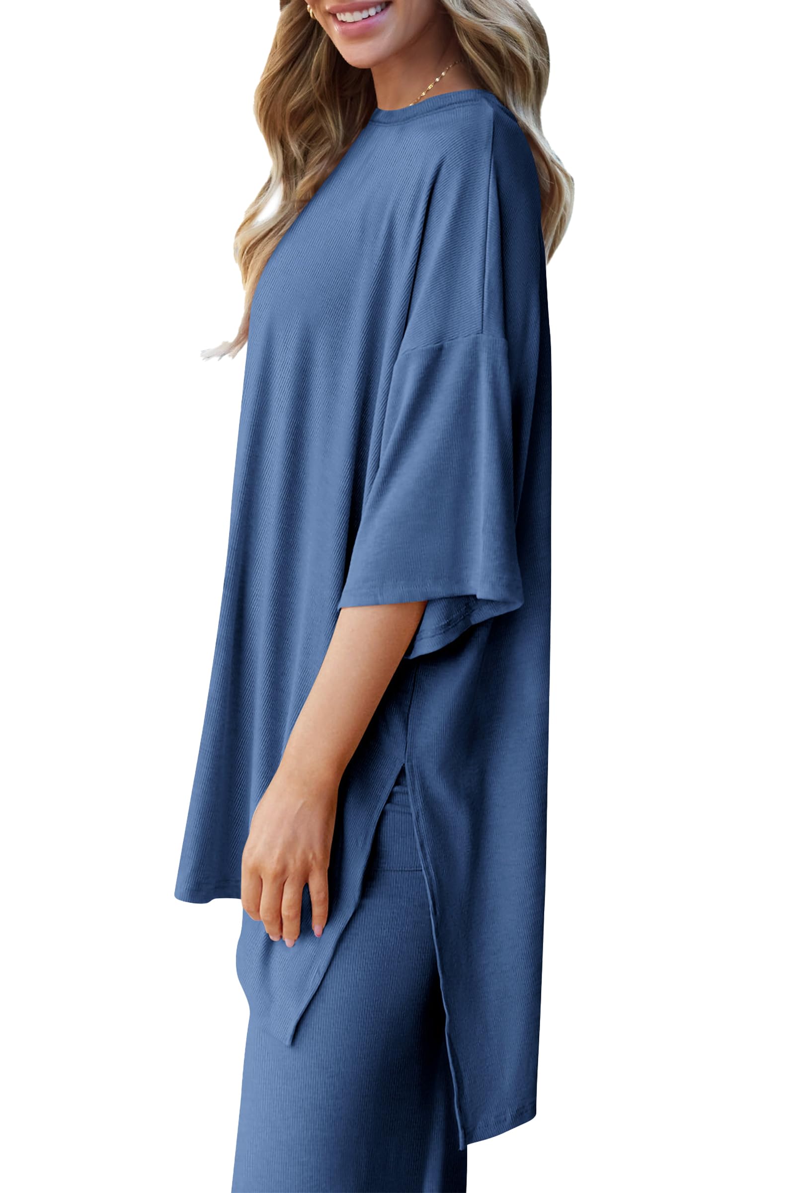 ⏰Hot Sale-Women's 2 Piece Outfits Casual Short Tops and Wide Leg Pants Lounge Sets (Buy 2 Free Shipping)