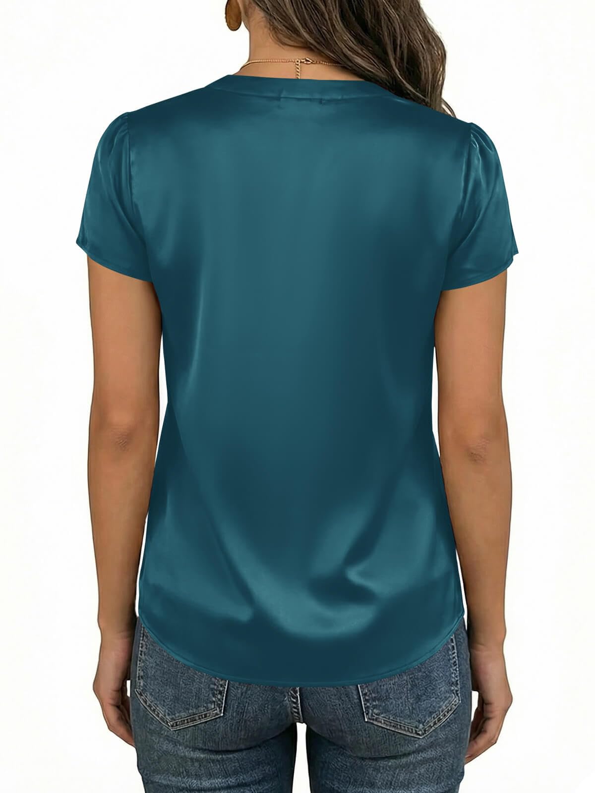 Women Casual Cap Sleeve V Neck Button Down Shirts