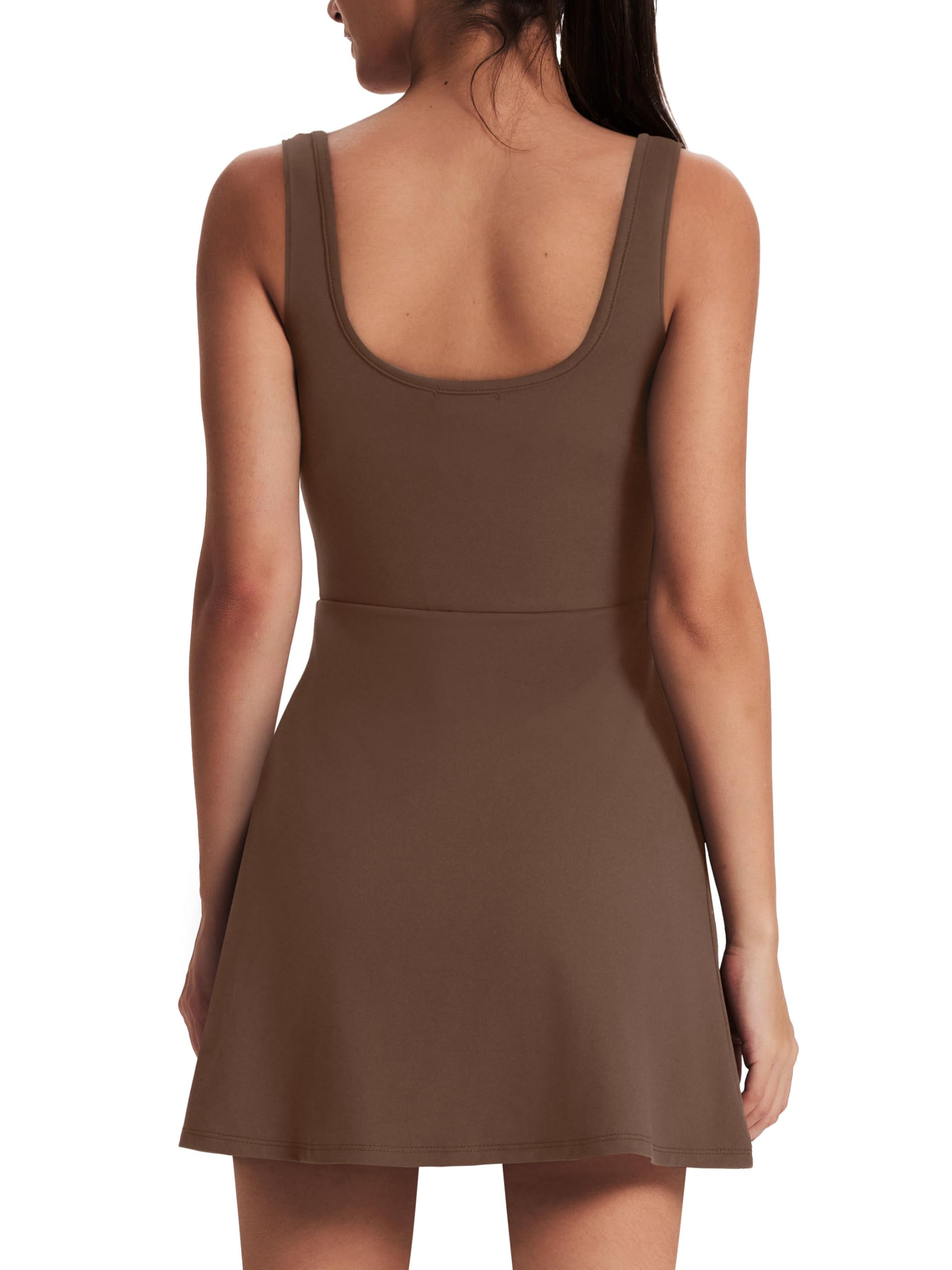 Women Mini U Neck Sleeveless Athletic Dress Built in Shorts with Pockets