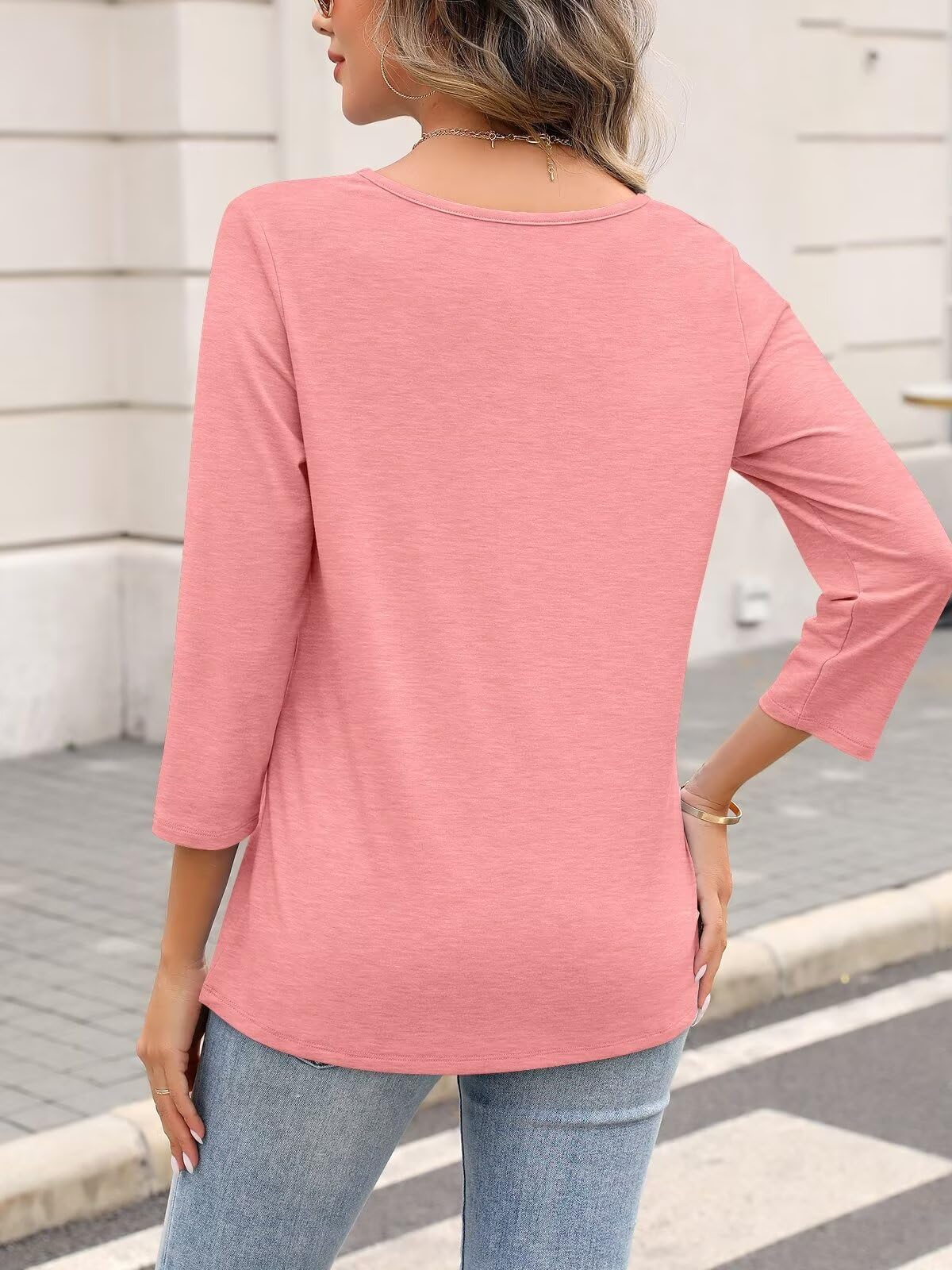🔥Hot Sale🔥Women's 3/4 Length Sleeves V Neck Shirts Basic Tees(BUY 3 FREE SHIPPING)