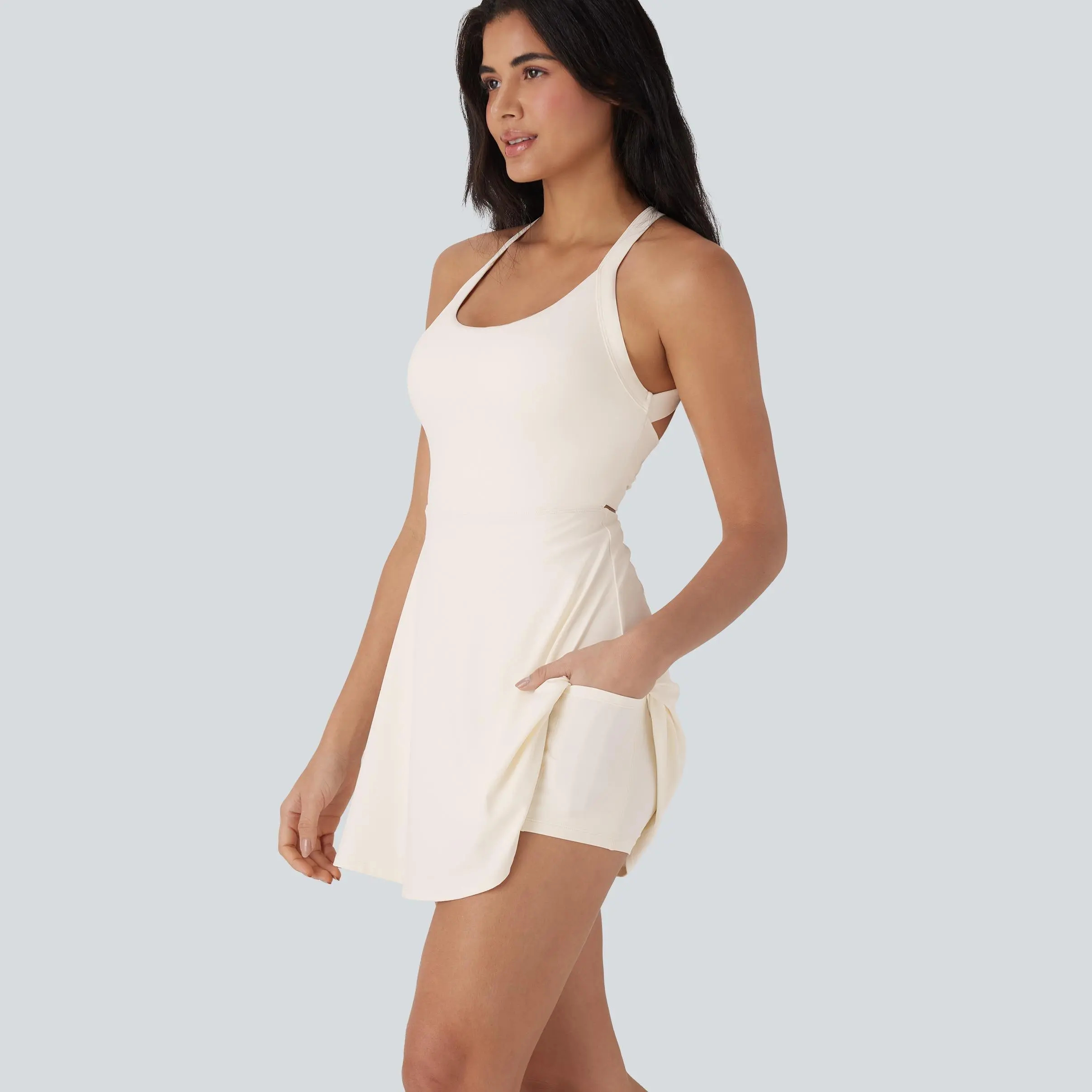 Airy Backless Twisted Flare Low Support Dance Active Dress