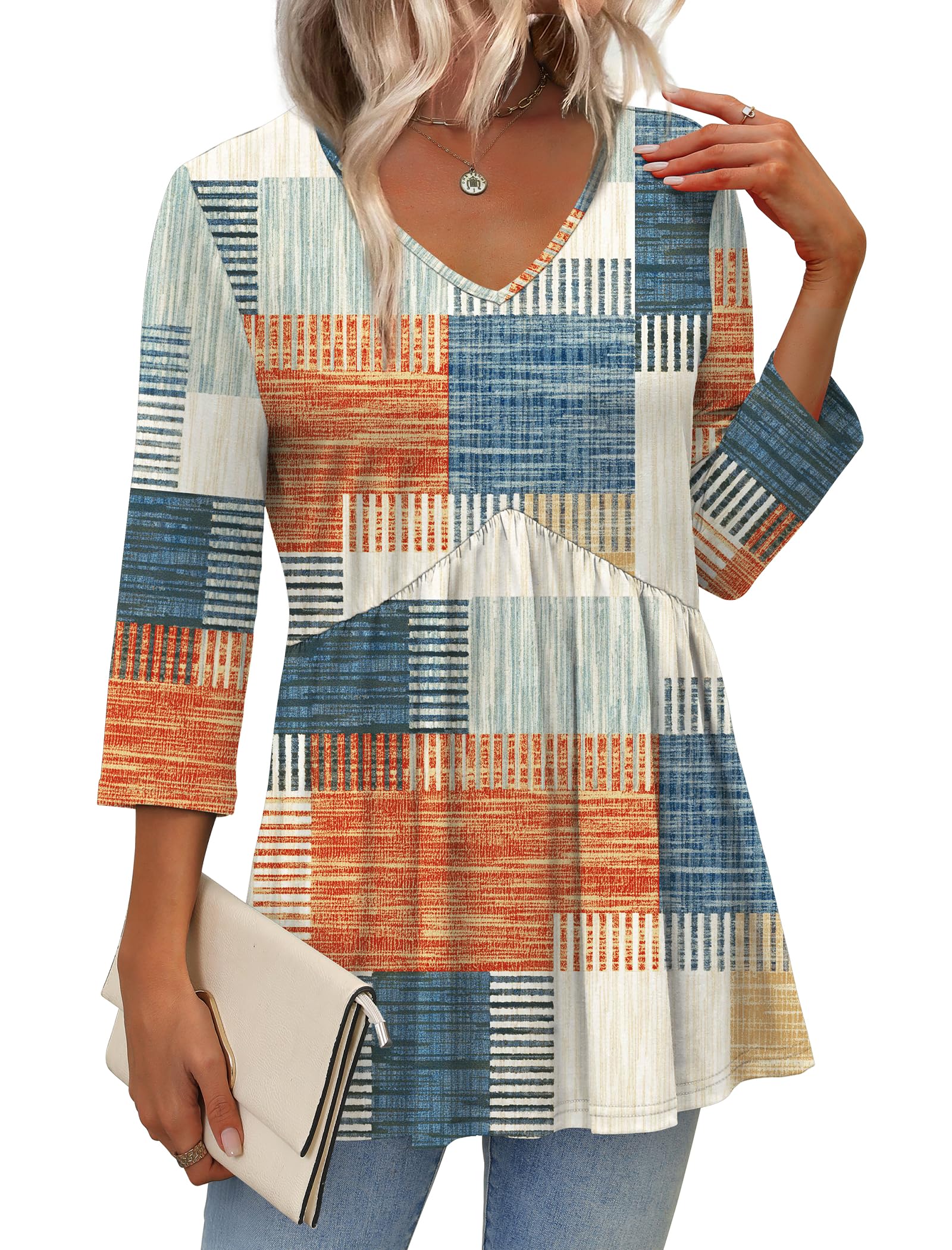 Women's V-Neck 3/4 Sleeve Babydoll Tunic Tops (BUY 3 FREE SHIPPING)