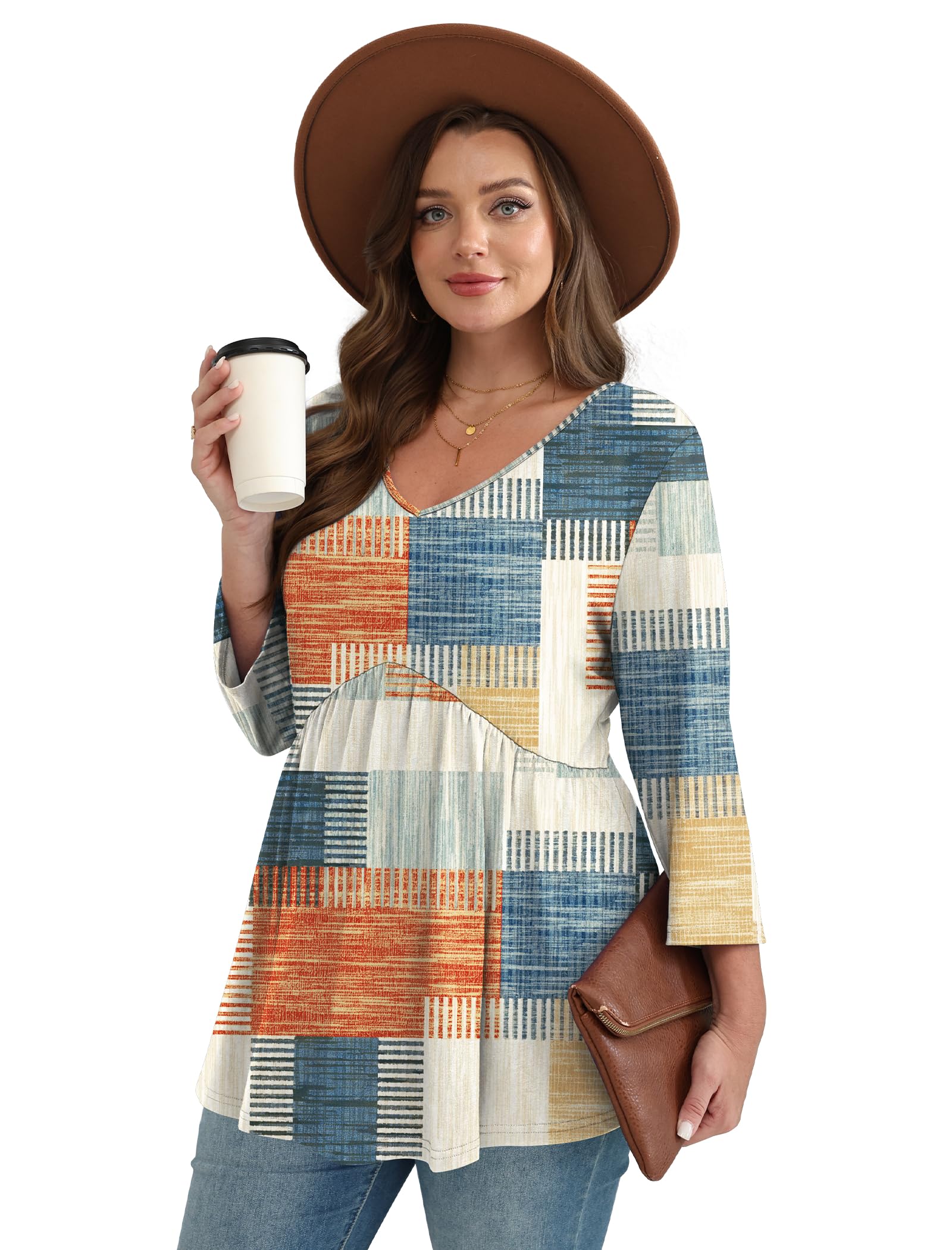 Women's V-Neck 3/4 Sleeve Babydoll Tunic Tops (BUY 3 FREE SHIPPING)