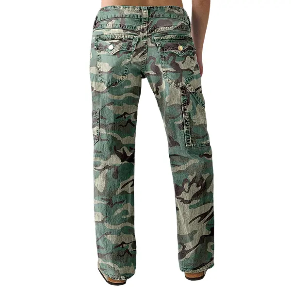 Women's Stretchy Camo Print Mid Rise Straight Leg Pants