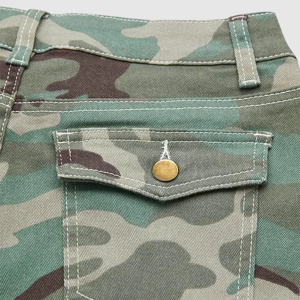 Women's Stretchy Camo Print Mid Rise Straight Leg Pants