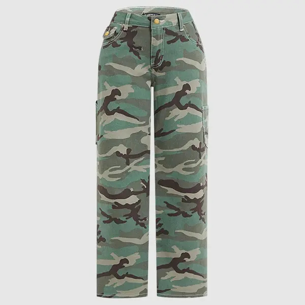 Women's Stretchy Camo Print Mid Rise Straight Leg Pants