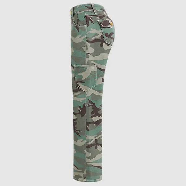 Women's Stretchy Camo Print Mid Rise Straight Leg Pants