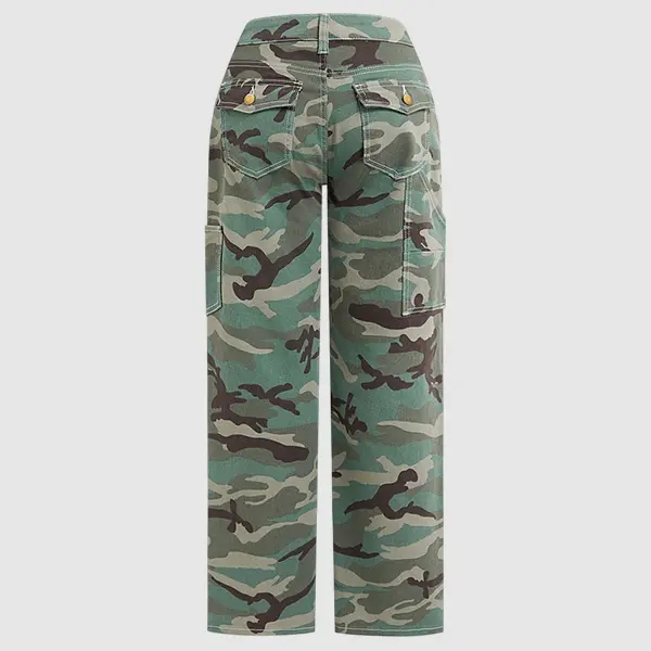 Women's Stretchy Camo Print Mid Rise Straight Leg Pants