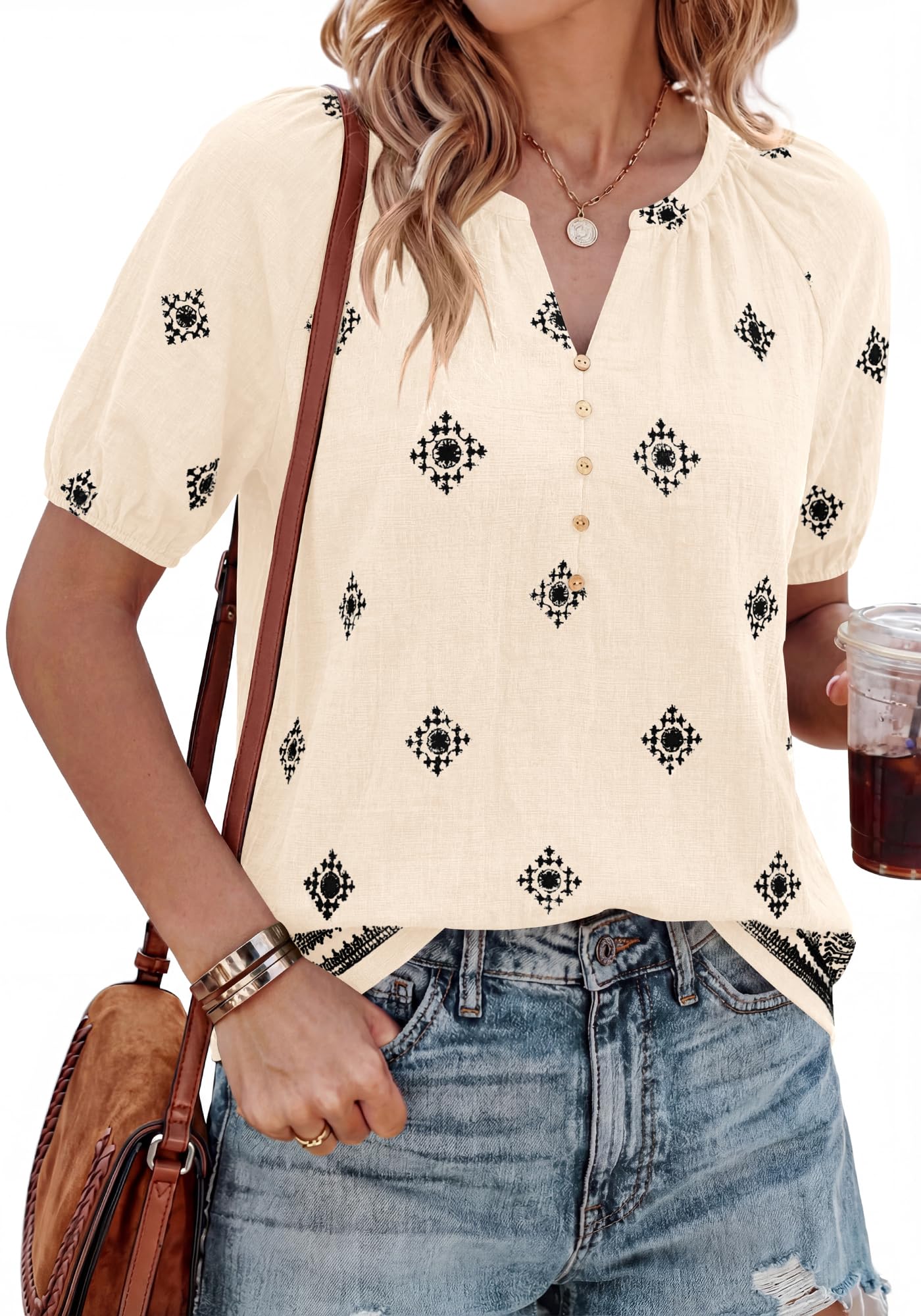 Womens V Neck Short Sleeve Floral Print Shirt