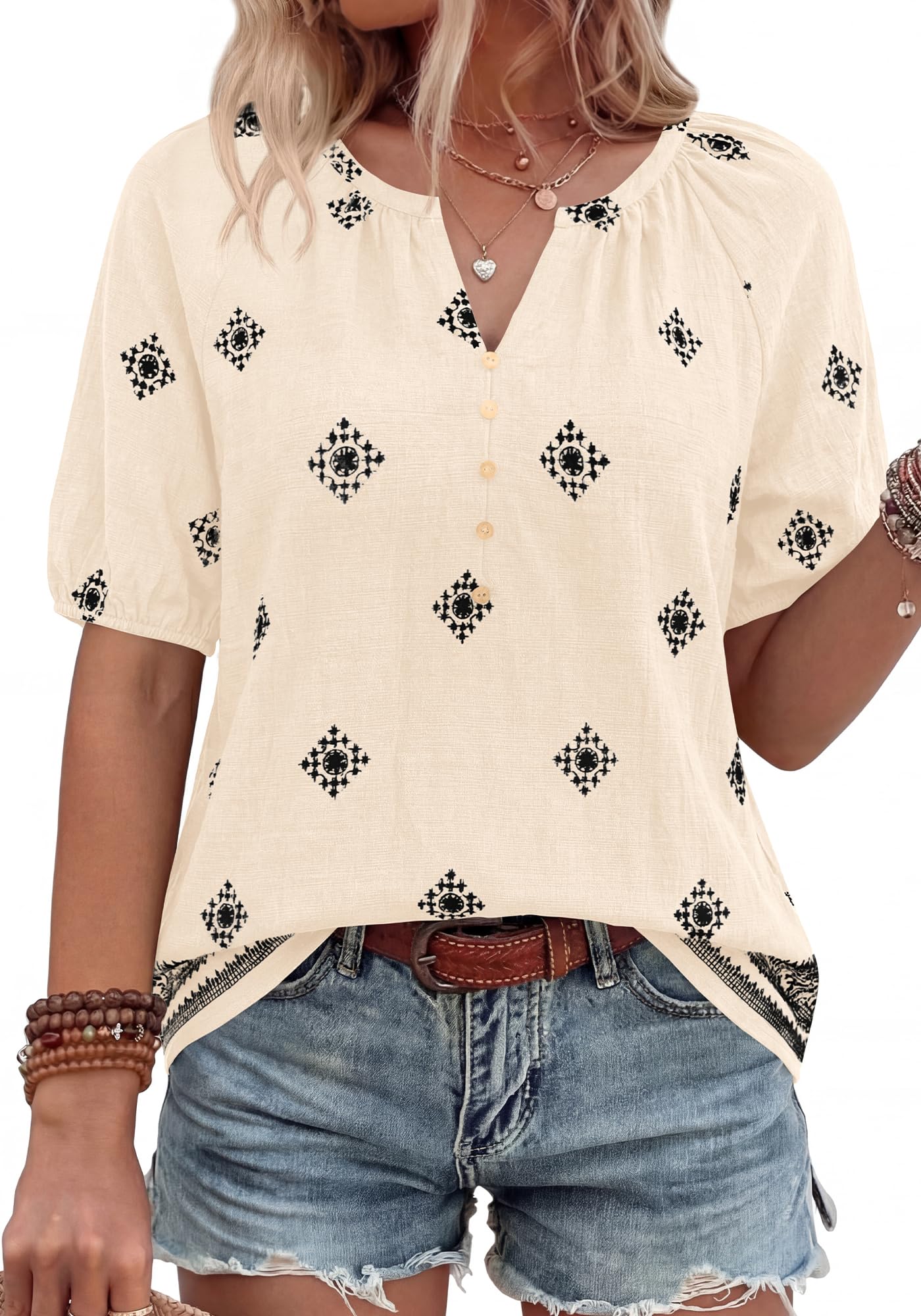 Womens V Neck Short Sleeve Floral Print Shirt