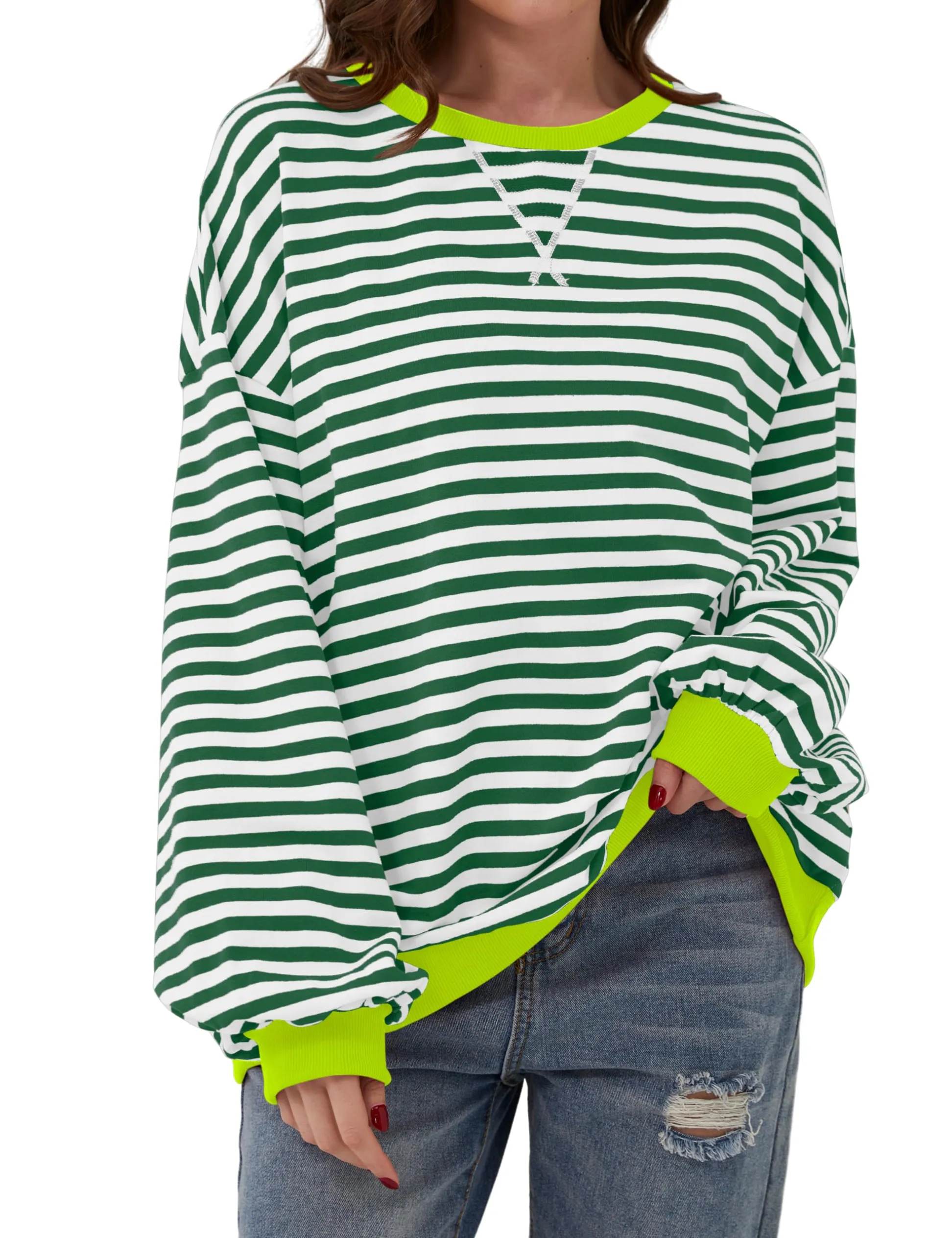 2024 Striped Color Block Oversized Sweatshirt (Buy 2 10% OFF)