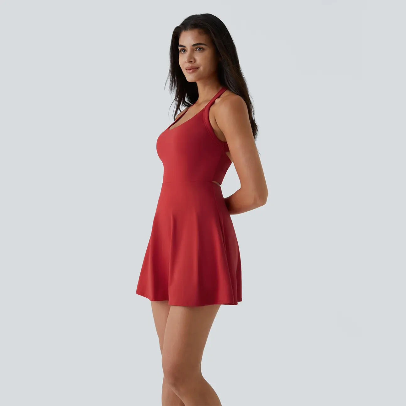 Airy Backless Twisted Flare Low Support Dance Active Dress