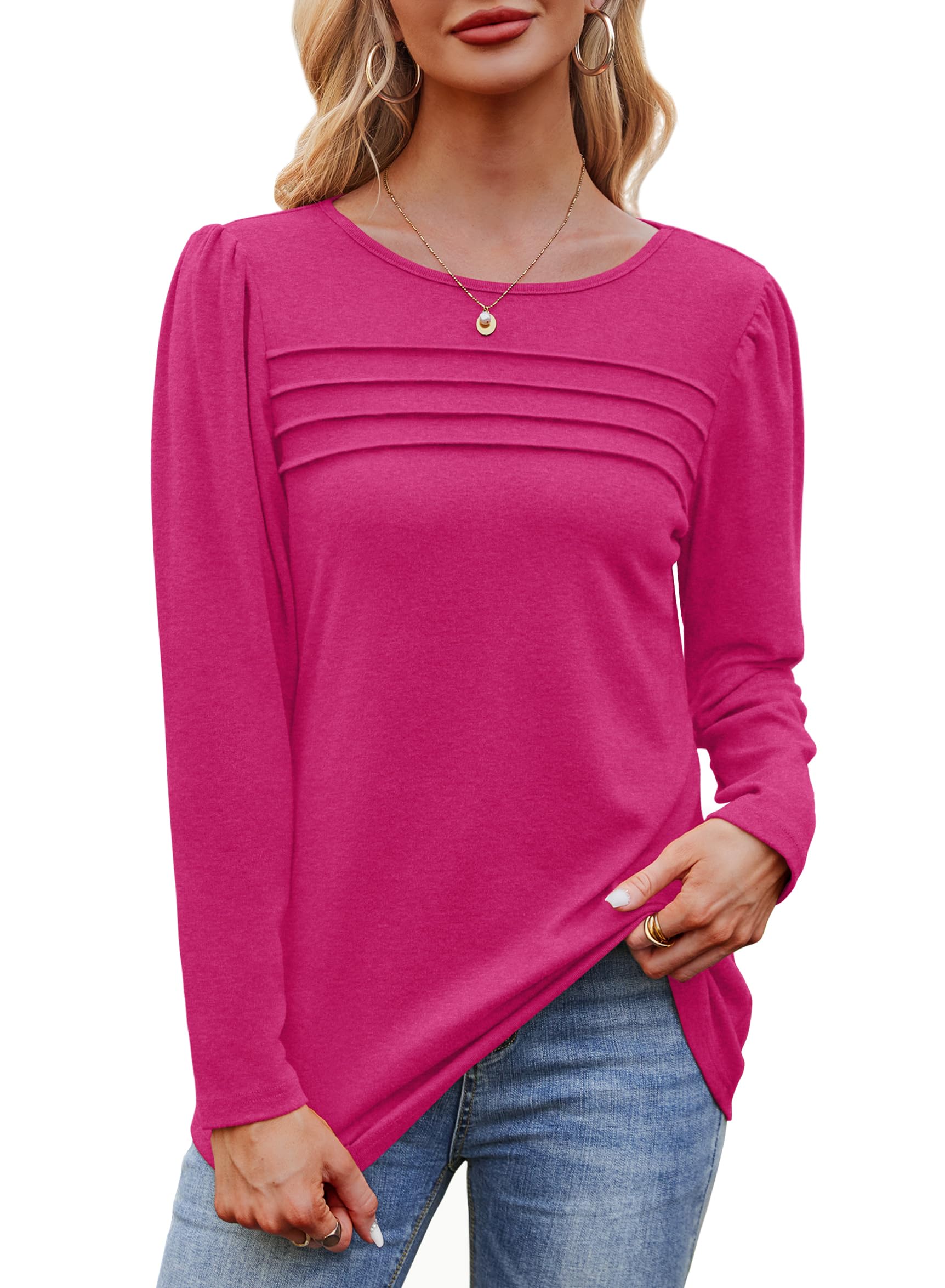 Women Fall Fashion 2025 Dressy Casual Blouses Trendy Pleated Tunic Tops(BUY 2 FREE SHIPPING)