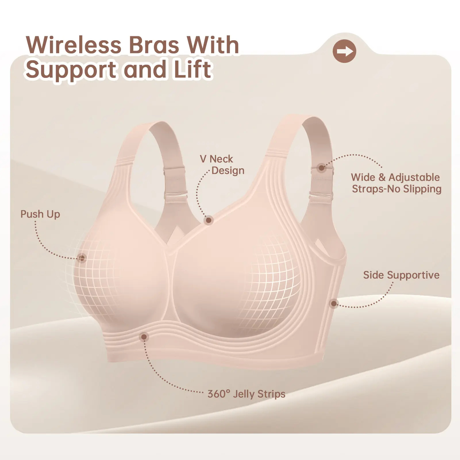 Womens Full Coverage Wireless Supportive Push Up Bra 