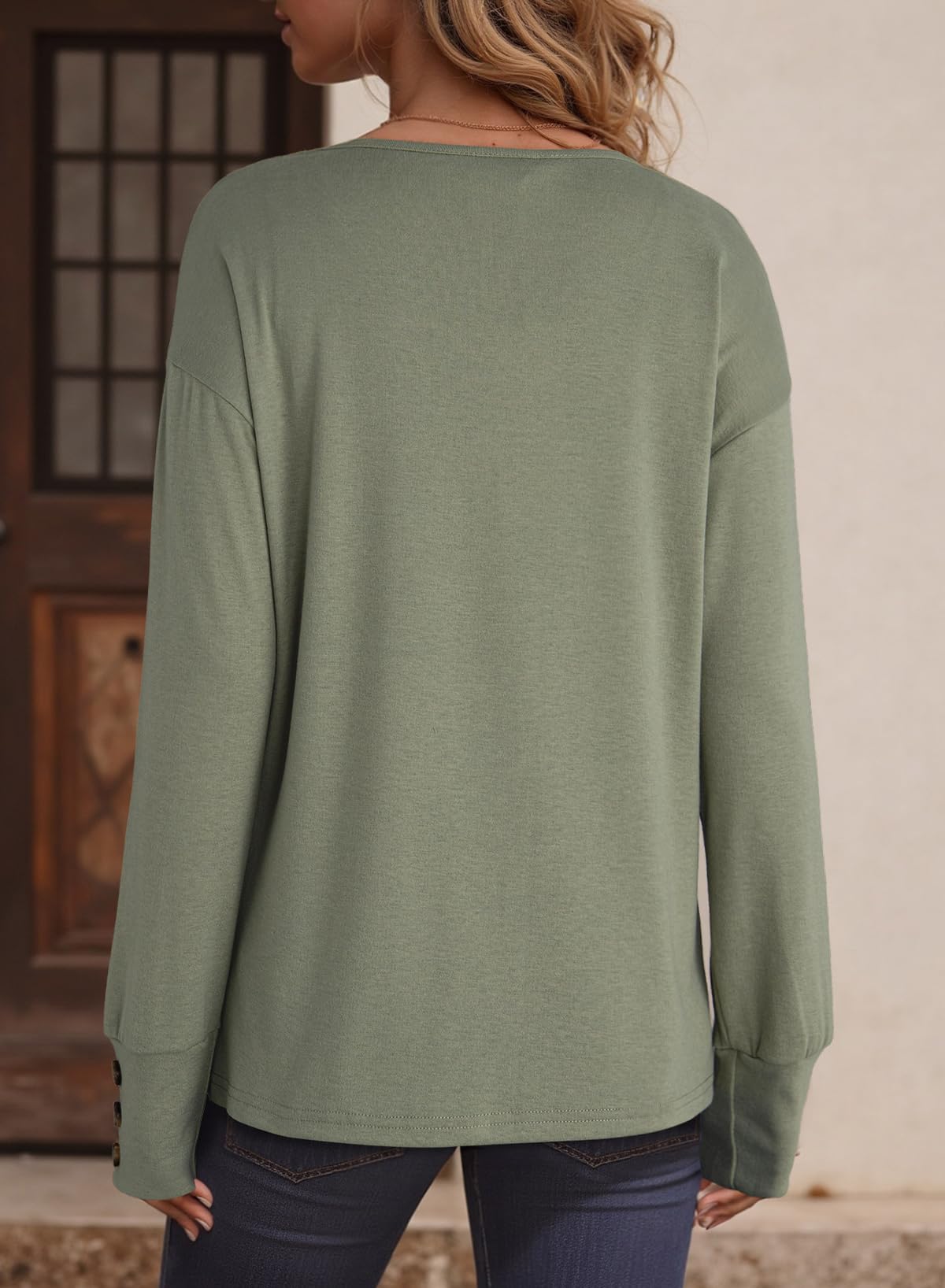 Women's Casual Long Sleeve V Neck Pullover Shirts