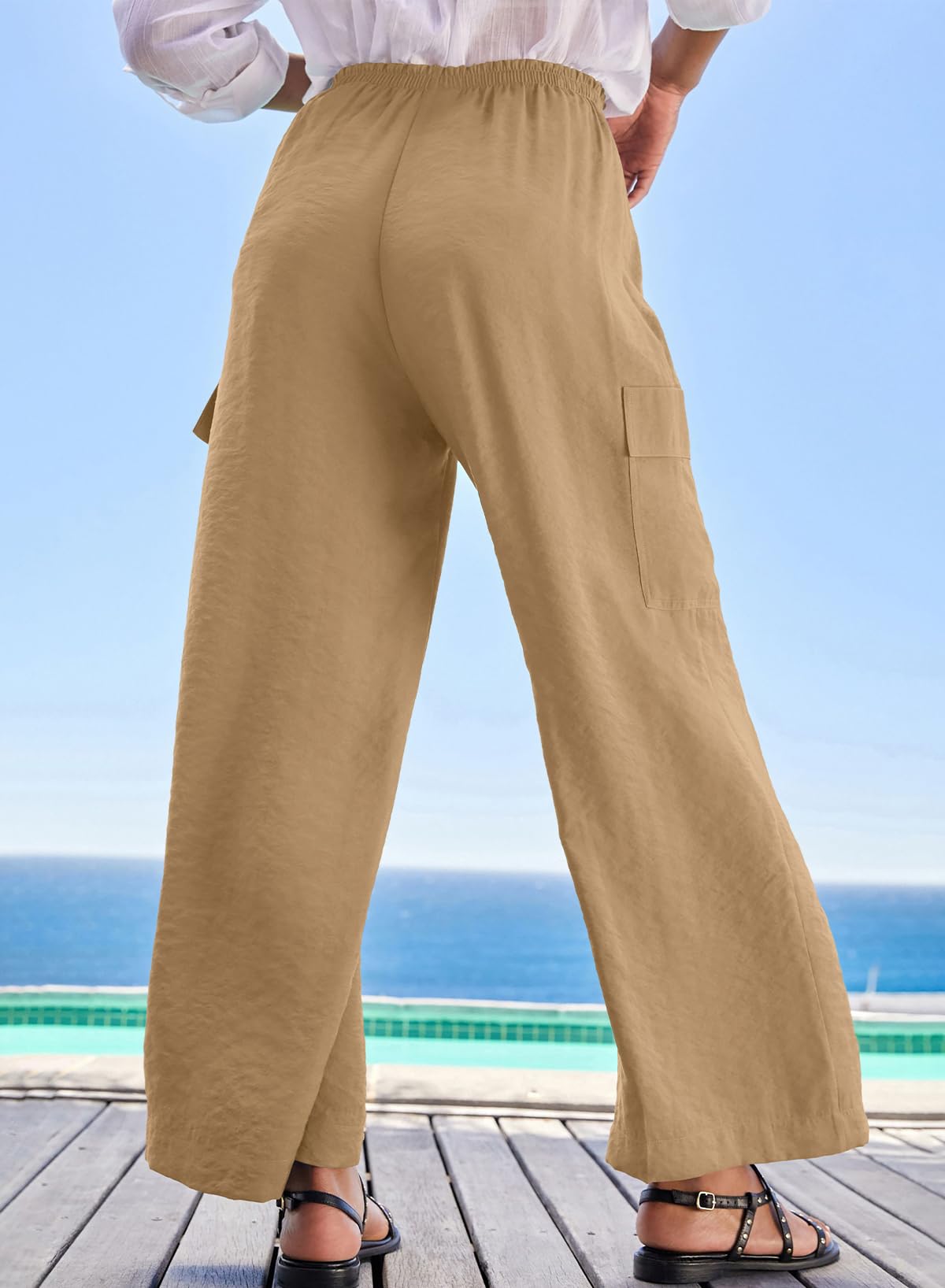 Women's Flowy Wide Leg Pants Drawstring Elastic Waist Loose Trousers with Pockets（BUY 2 FREE SHIPPING）