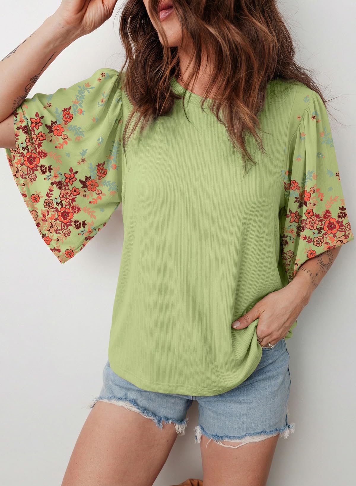⏰Hot Sale-Women's Boho Floral Patchwork 3/4 Sleeve Blouse
