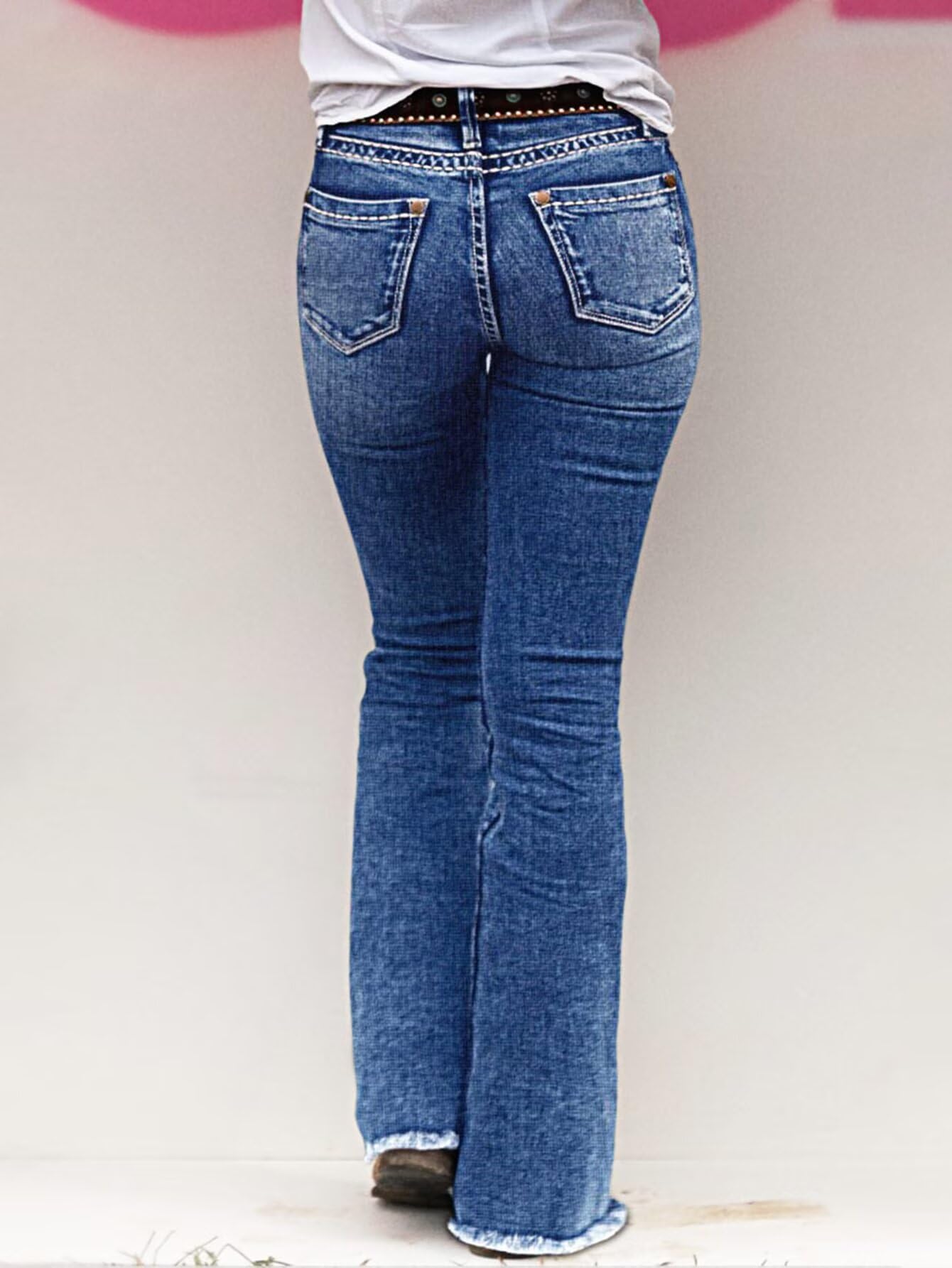 Women's Raw Hem Button Side Mid Waist Bootcut Jeans