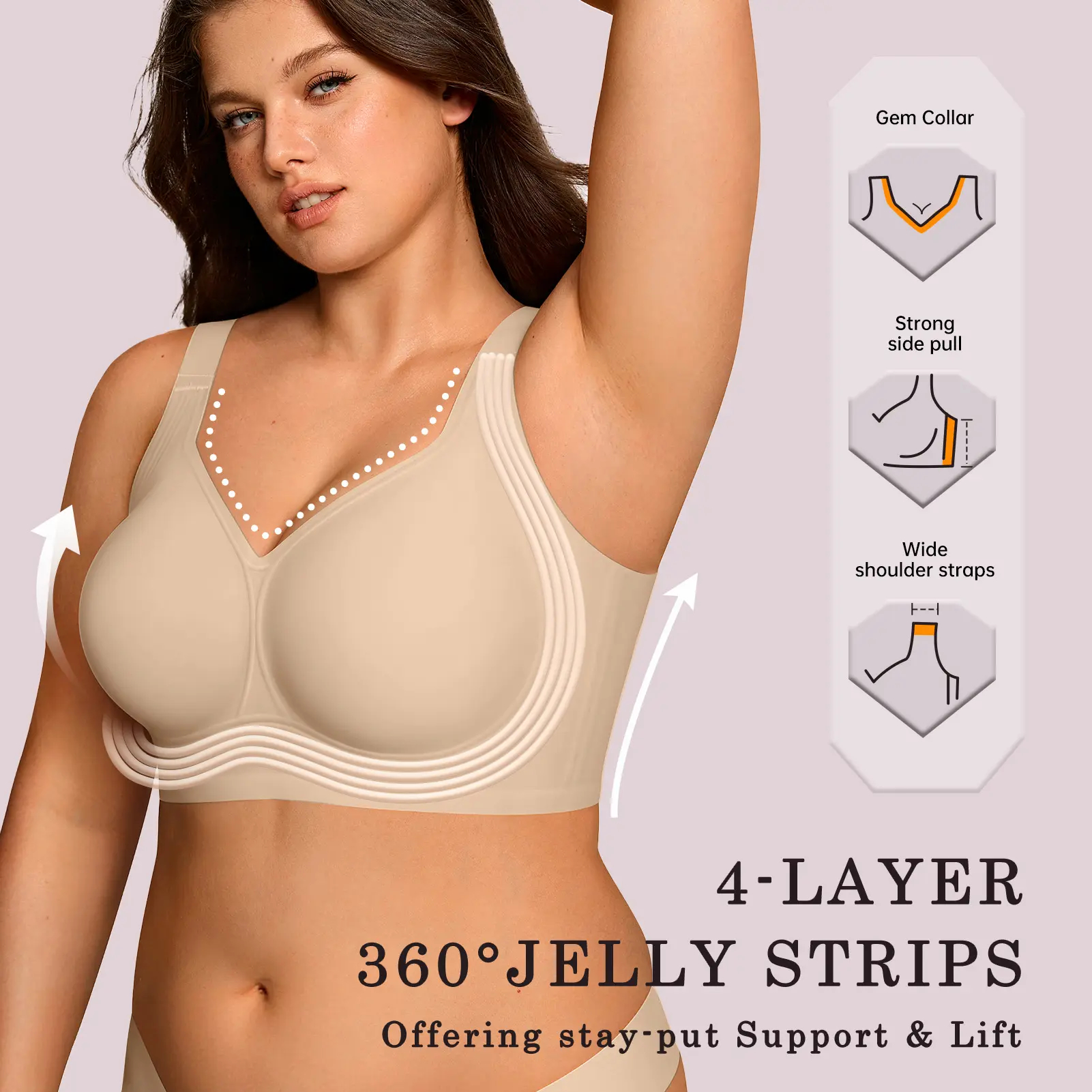 Womens Full Coverage Wireless Supportive Push Up Bra 