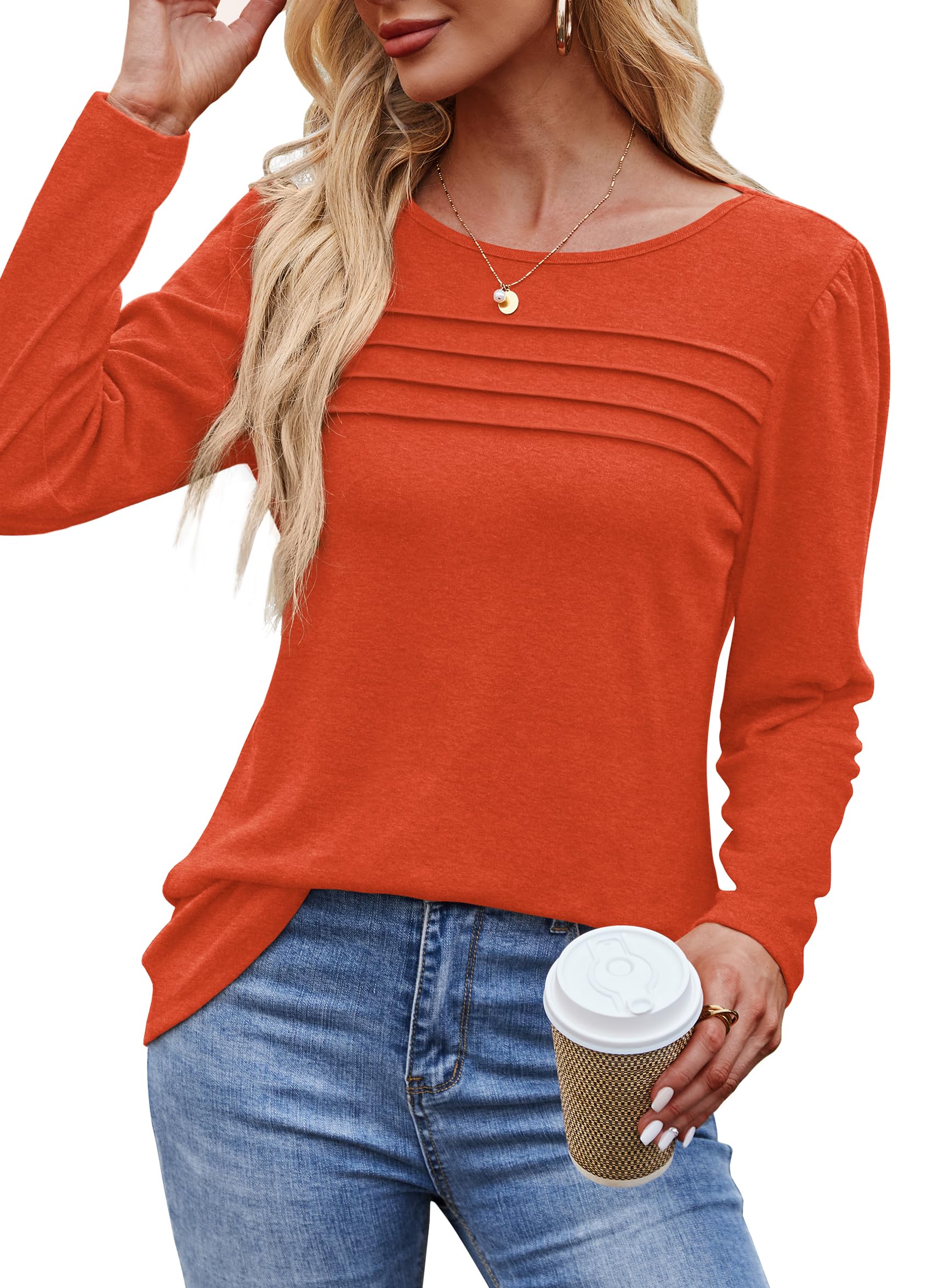 Women Fall Fashion 2025 Dressy Casual Blouses Trendy Pleated Tunic Tops(BUY 2 FREE SHIPPING)