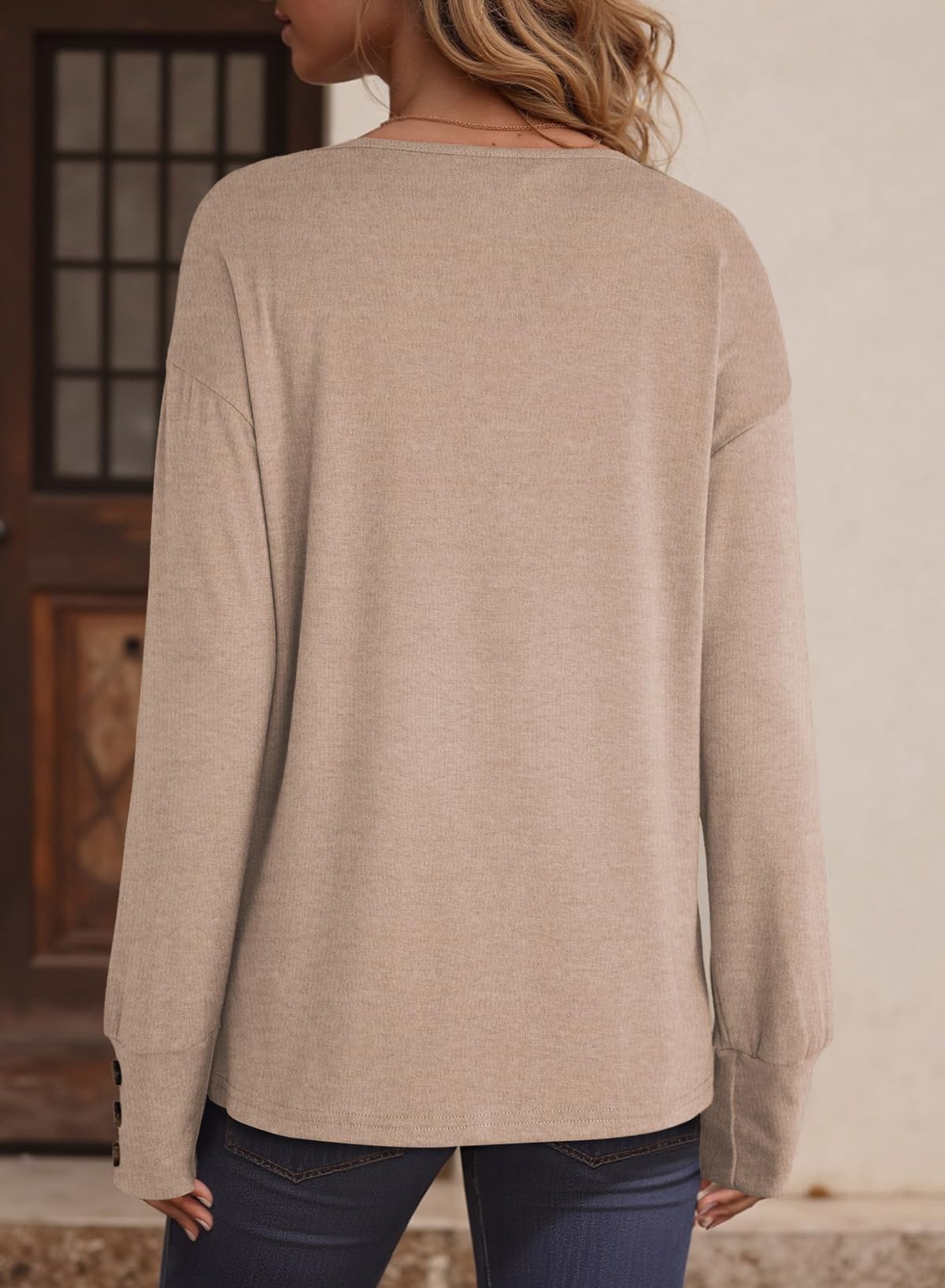 Women's Casual Long Sleeve V Neck Pullover Shirts