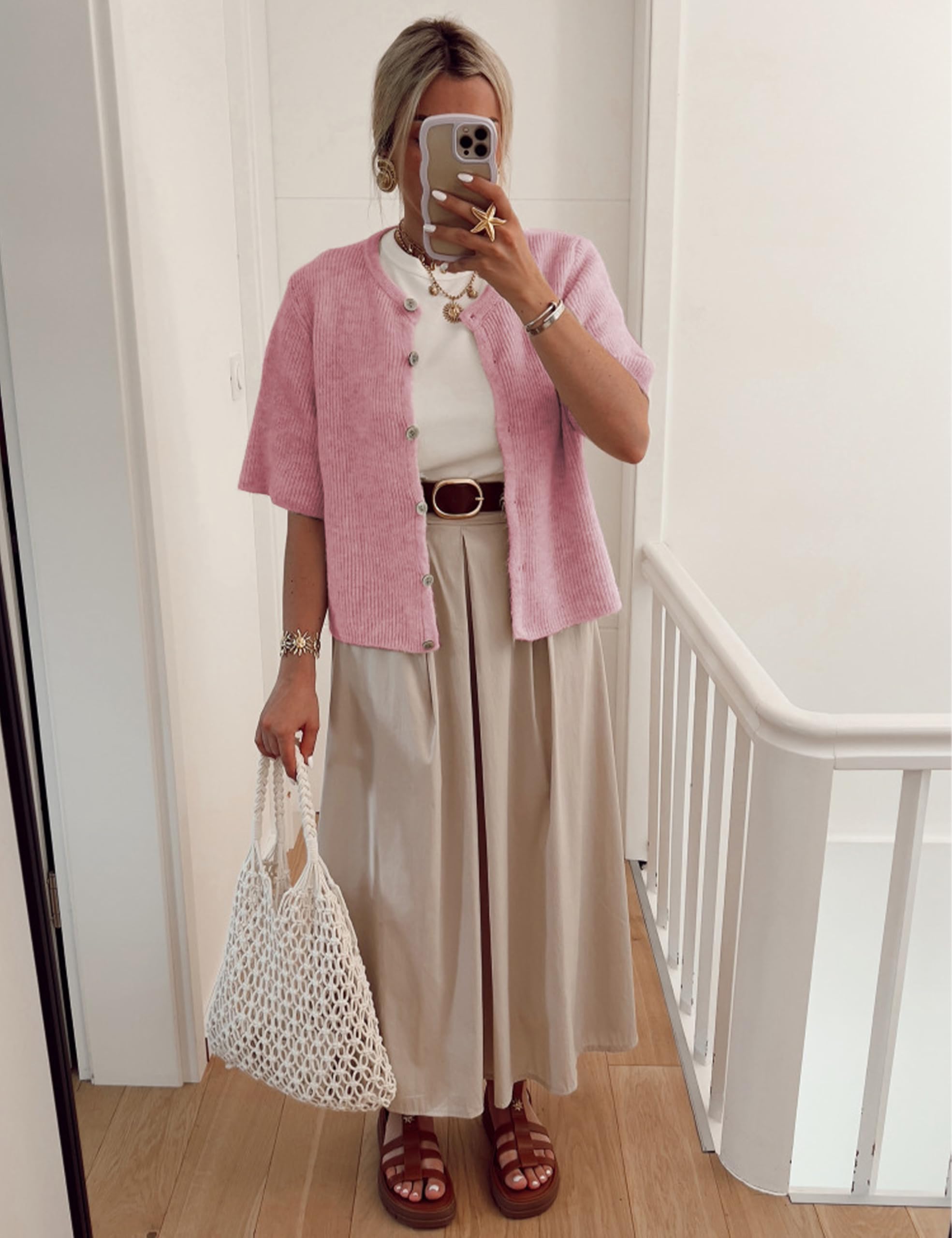 Women's Lightweight Cardigan Short Sleeve Button-Down Cardigan Sweater