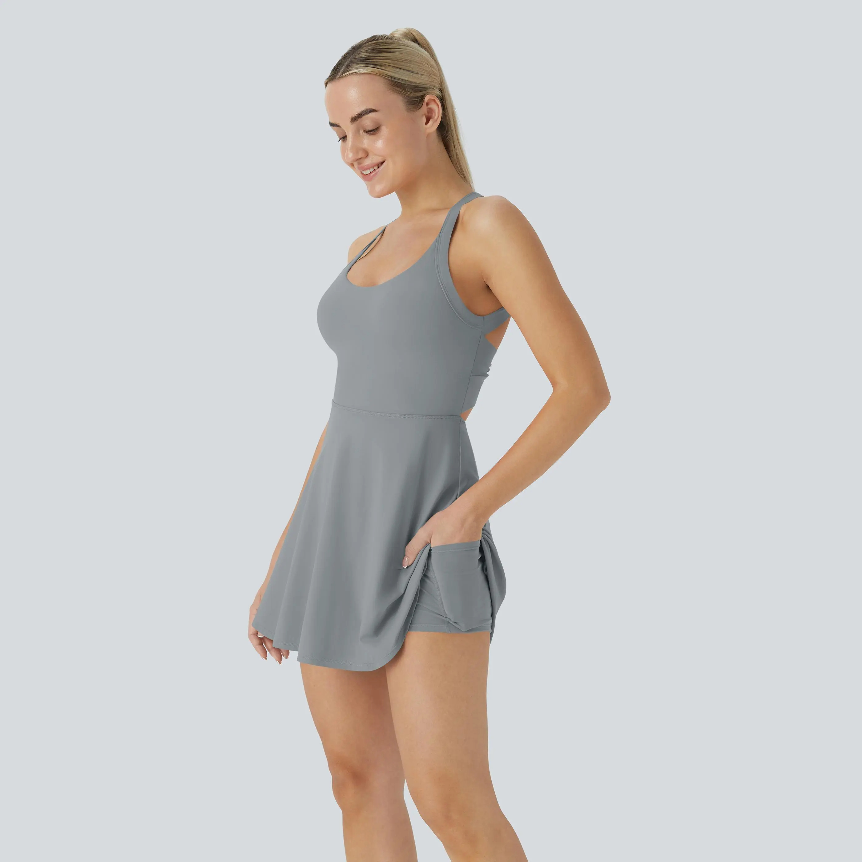Airy Backless Twisted Flare Low Support Dance Active Dress
