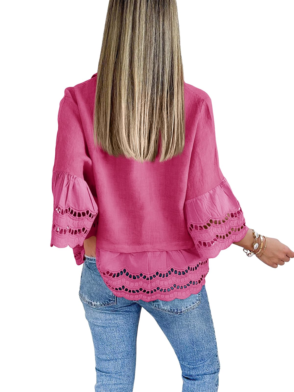 2024 New Chic Ruffle Hem Blouse with Hollow Out Design(Buy 2 10% OFF!!!）