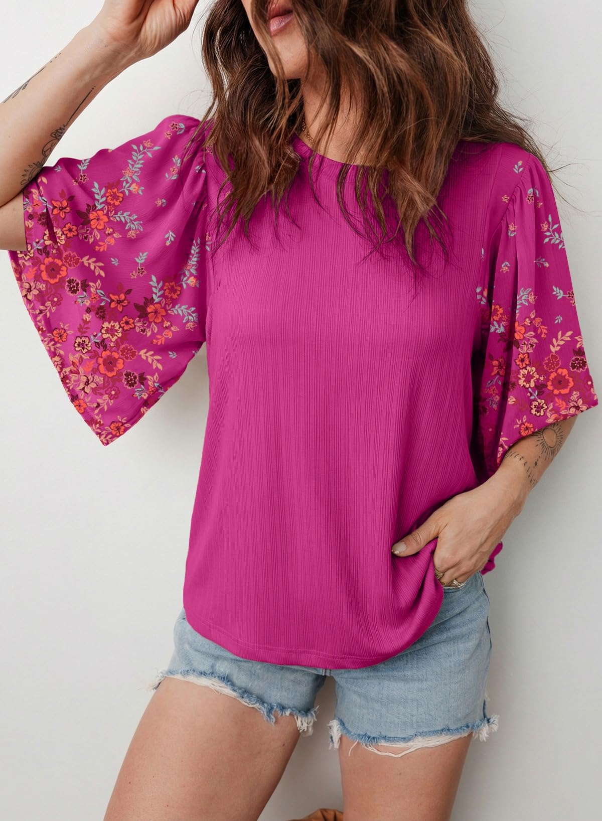 ⏰Hot Sale-Women's Boho Floral Patchwork 3/4 Sleeve Blouse
