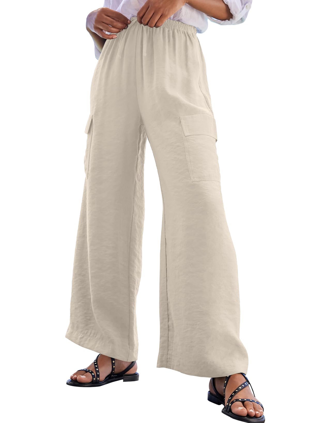Women's Flowy Wide Leg Pants Drawstring Elastic Waist Loose Trousers with Pockets（BUY 2 FREE SHIPPING）