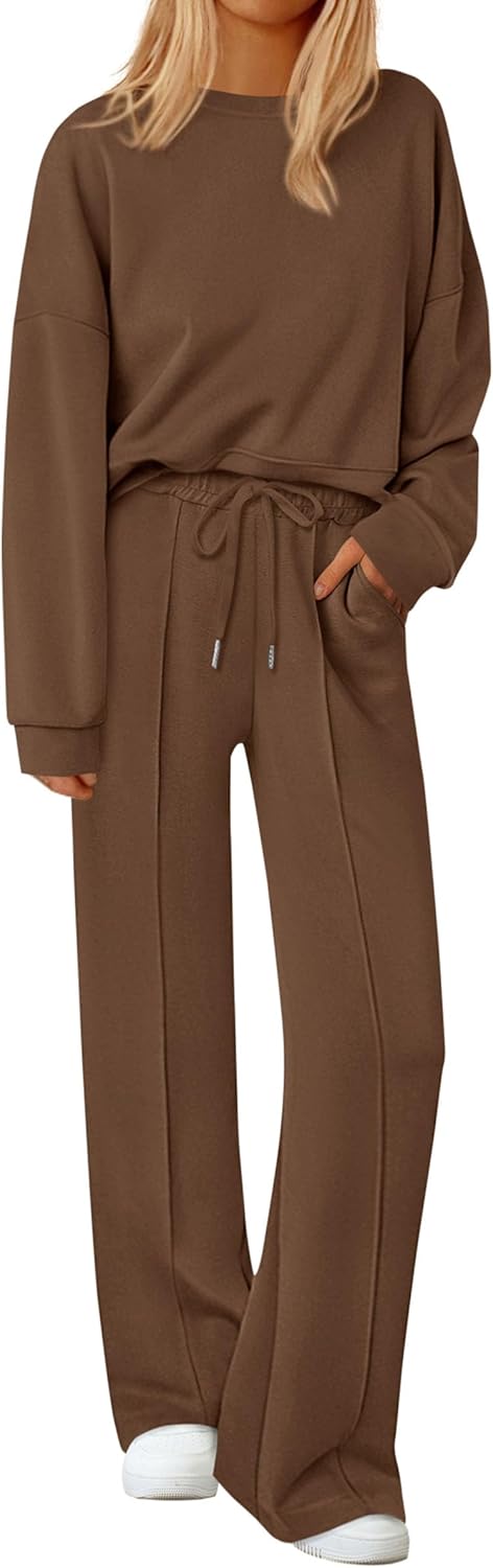 Womens Trendy Long Sleeve Sweatshirt Wide Leg Pants Loungewear Set