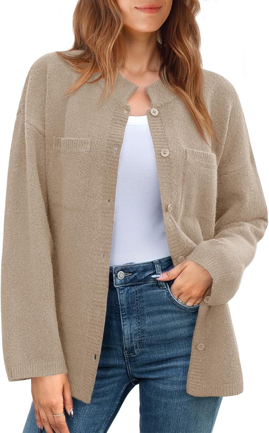 Womens Oversized Button Down Fall Sweater Jackets Casual Long Sleeve Knit Shirts