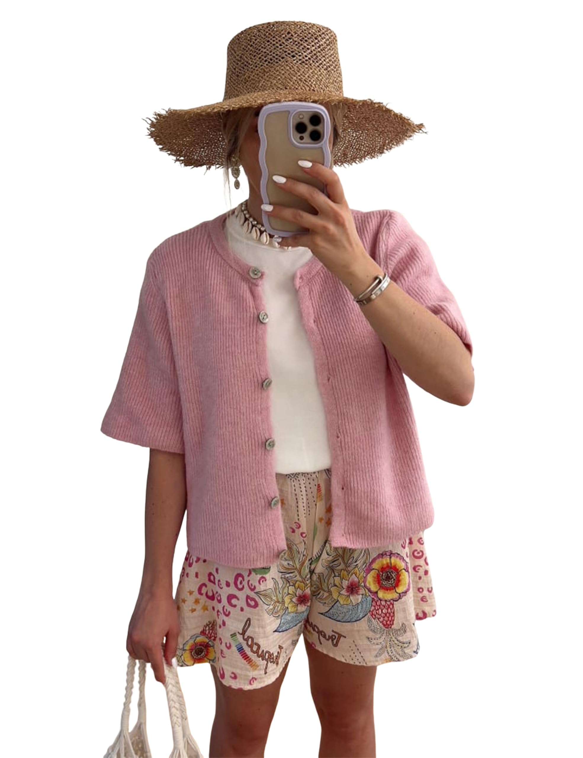 Women's Lightweight Cardigan Short Sleeve Button-Down Cardigan Sweater