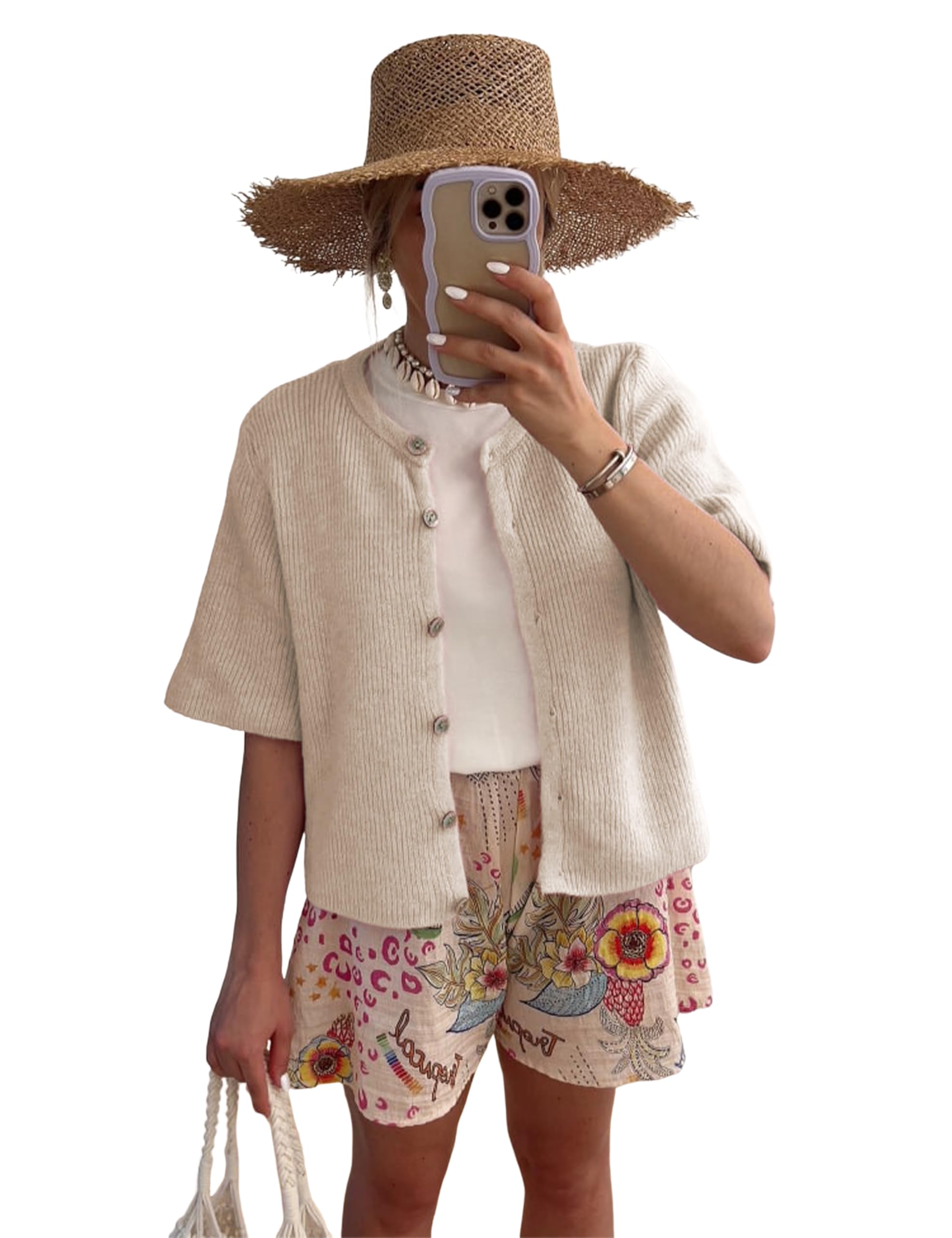 Women's Lightweight Cardigan Short Sleeve Button-Down Cardigan Sweater