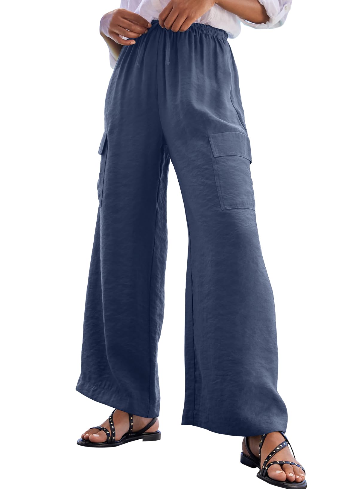 Women's Flowy Wide Leg Pants Drawstring Elastic Waist Loose Trousers with Pockets（BUY 2 FREE SHIPPING）