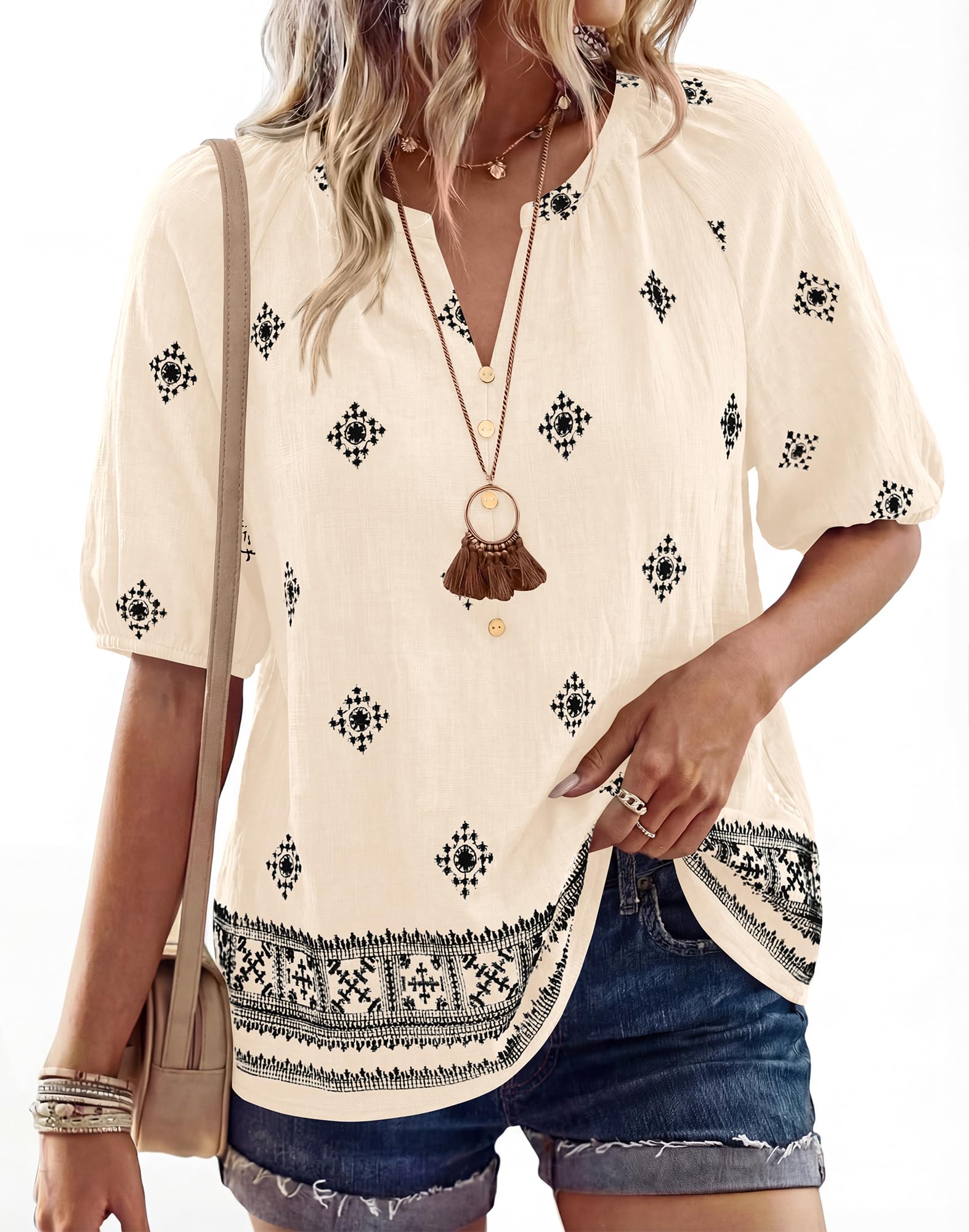 Womens V Neck Short Sleeve Floral Print Shirt