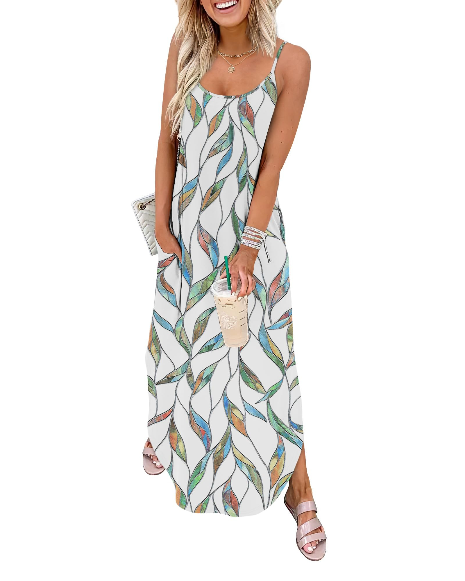 Women's Casual Long Spaghetti Strap Hawaiian Vacation Maxi Dresses