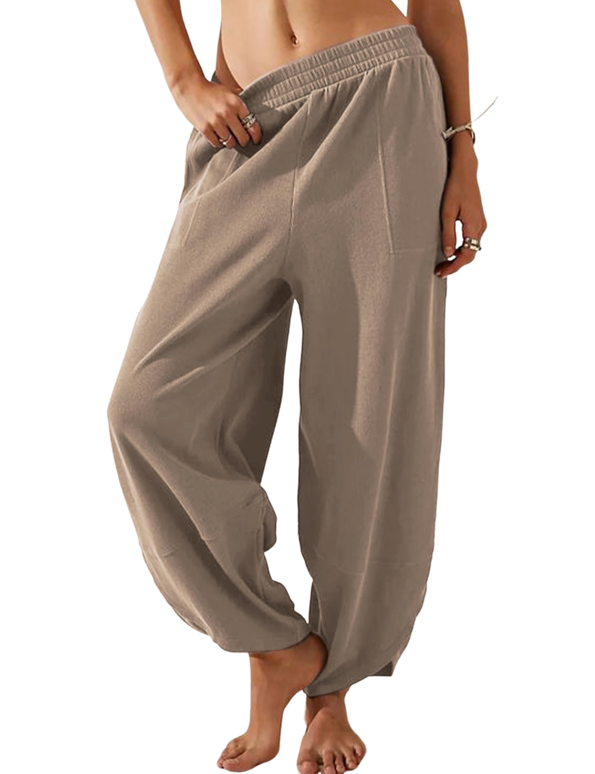 Womens Cotton Elastic Waisted Loose Palazzo Harem Pants(Buy 2 Free Shipping)