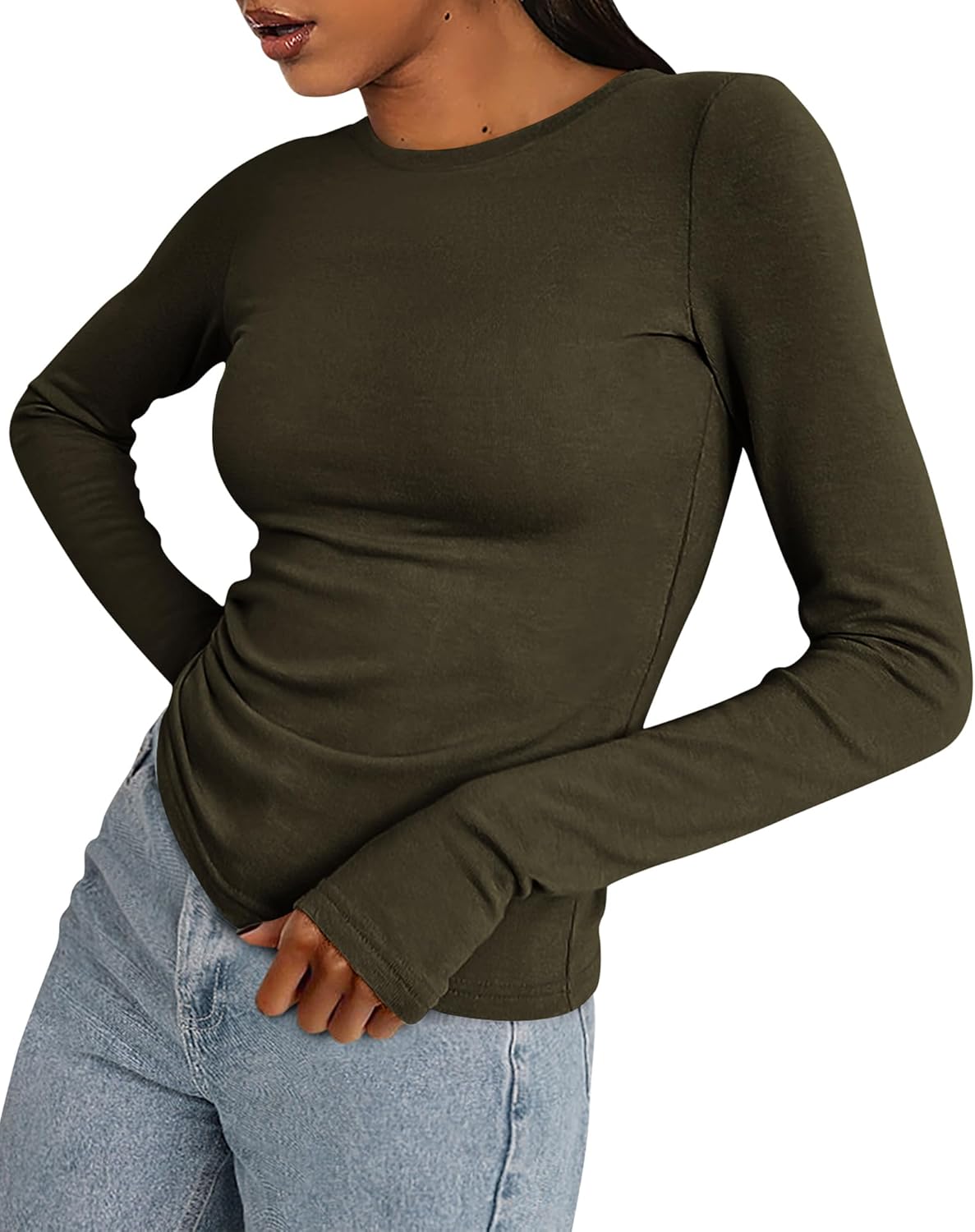 Womens Long Sleeve Shirts Stretchy Slim Fit Going Out Top with Thumb Holes