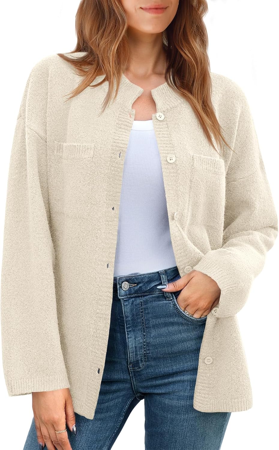 Womens Oversized Button Down Fall Sweater Jackets Casual Long Sleeve Knit Shirts