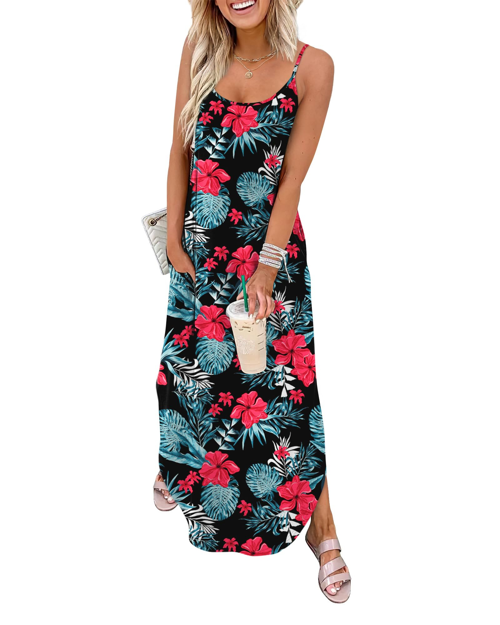 Women's Casual Long Spaghetti Strap Hawaiian Vacation Maxi Dresses